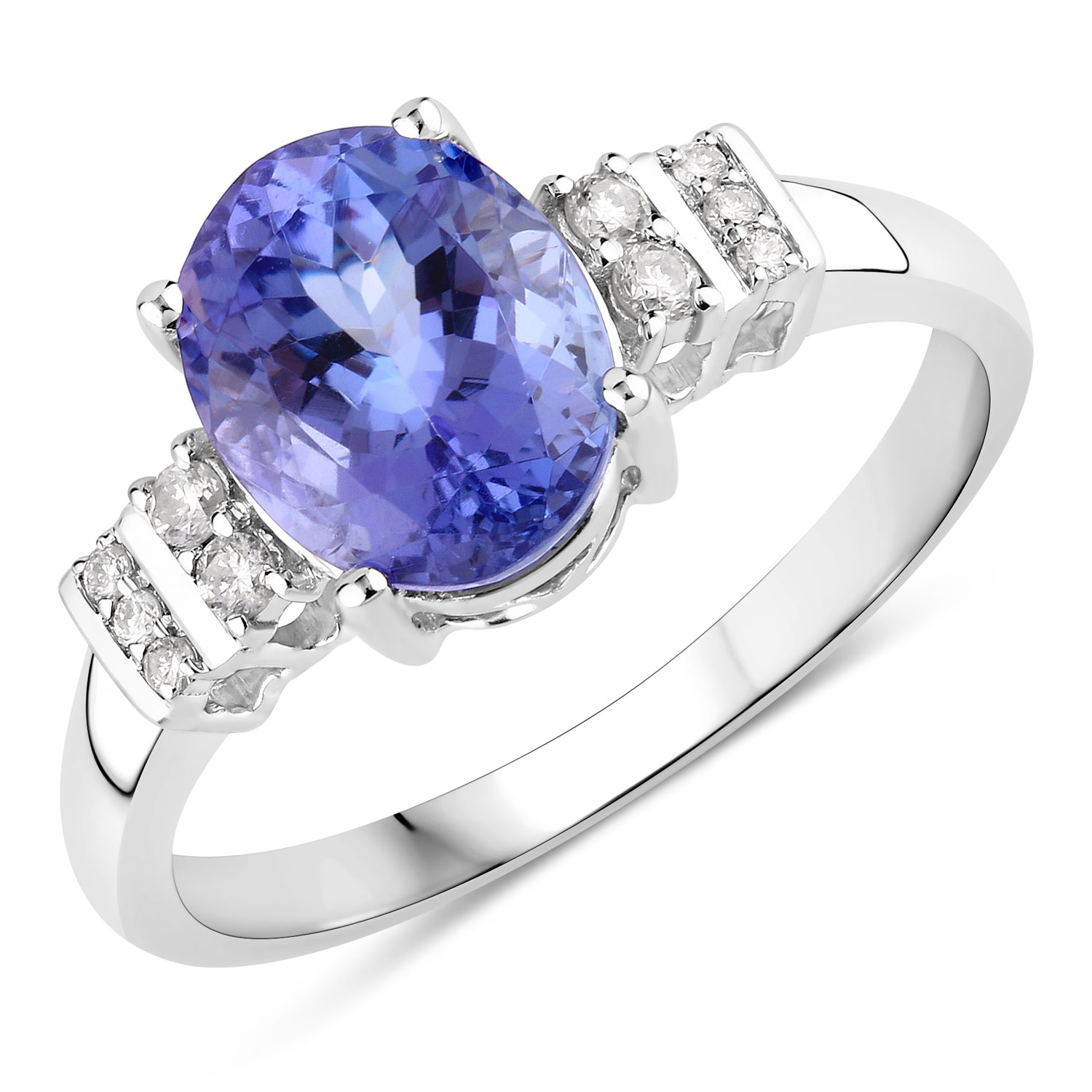 2.57 Carat Genuine Tanzanite and White Diamond 14K White Gold Ring