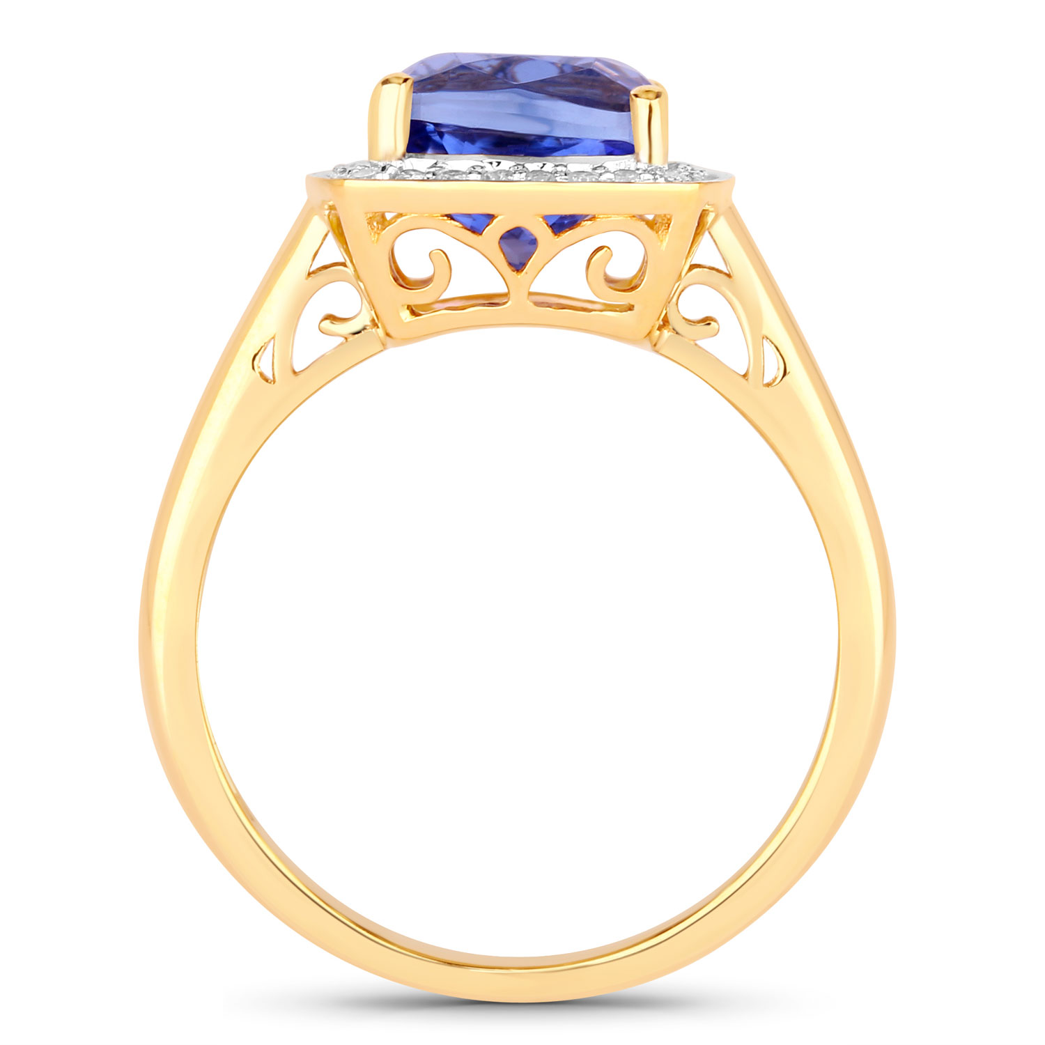 3.32 Carat Genuine Tanzanite and White Diamond 14K Yellow Gold Ring