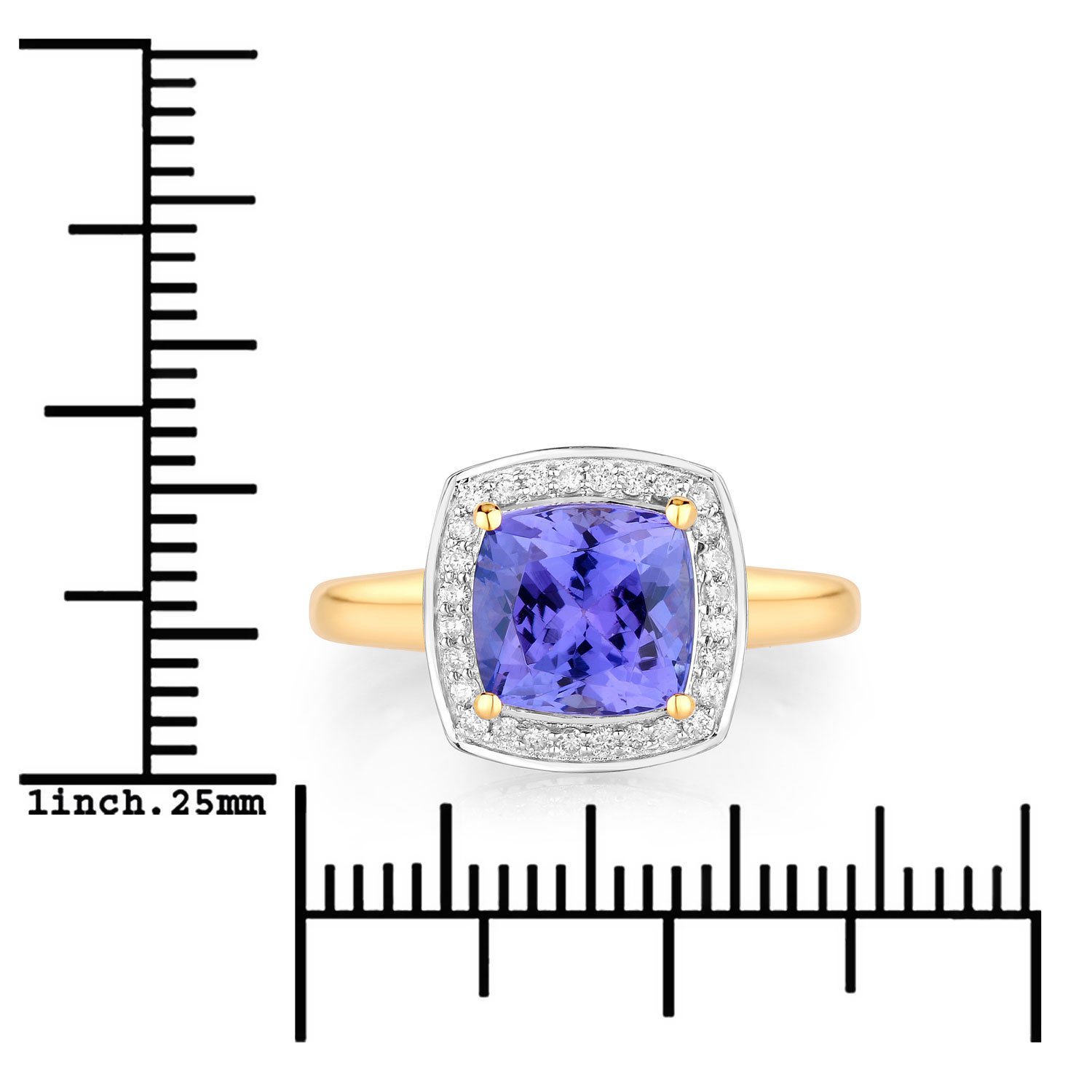 3.32 Carat Genuine Tanzanite and White Diamond 14K Yellow Gold Ring