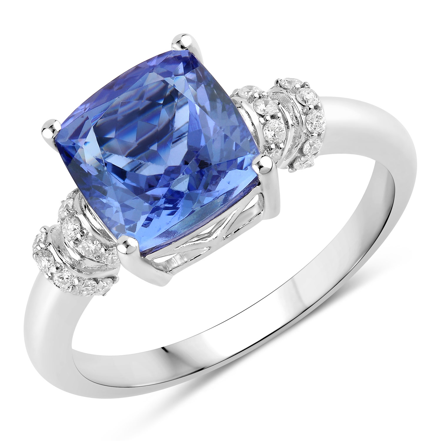3.20 Carat Genuine Tanzanite and White Diamond 14K White Gold Ring