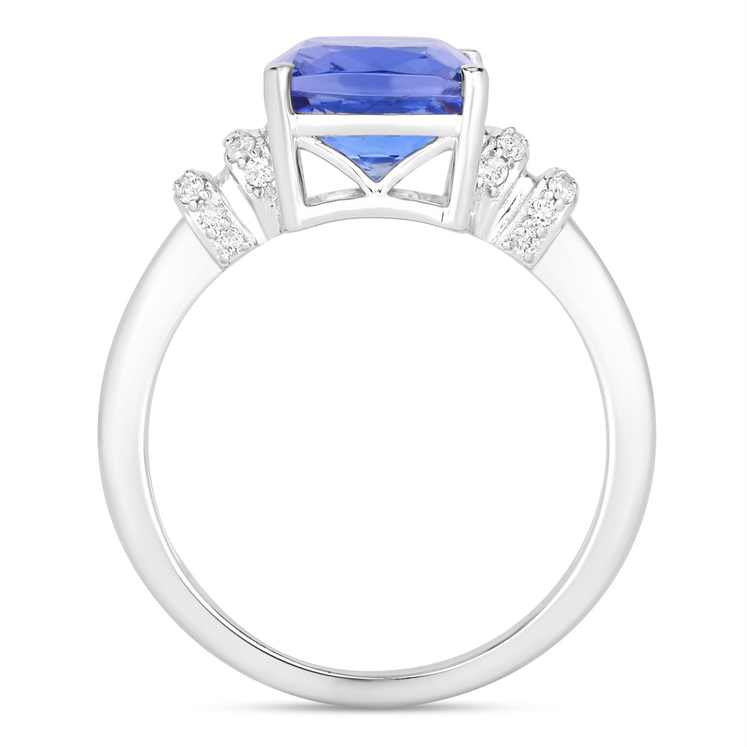 3.20 Carat Genuine Tanzanite and White Diamond 14K White Gold Ring