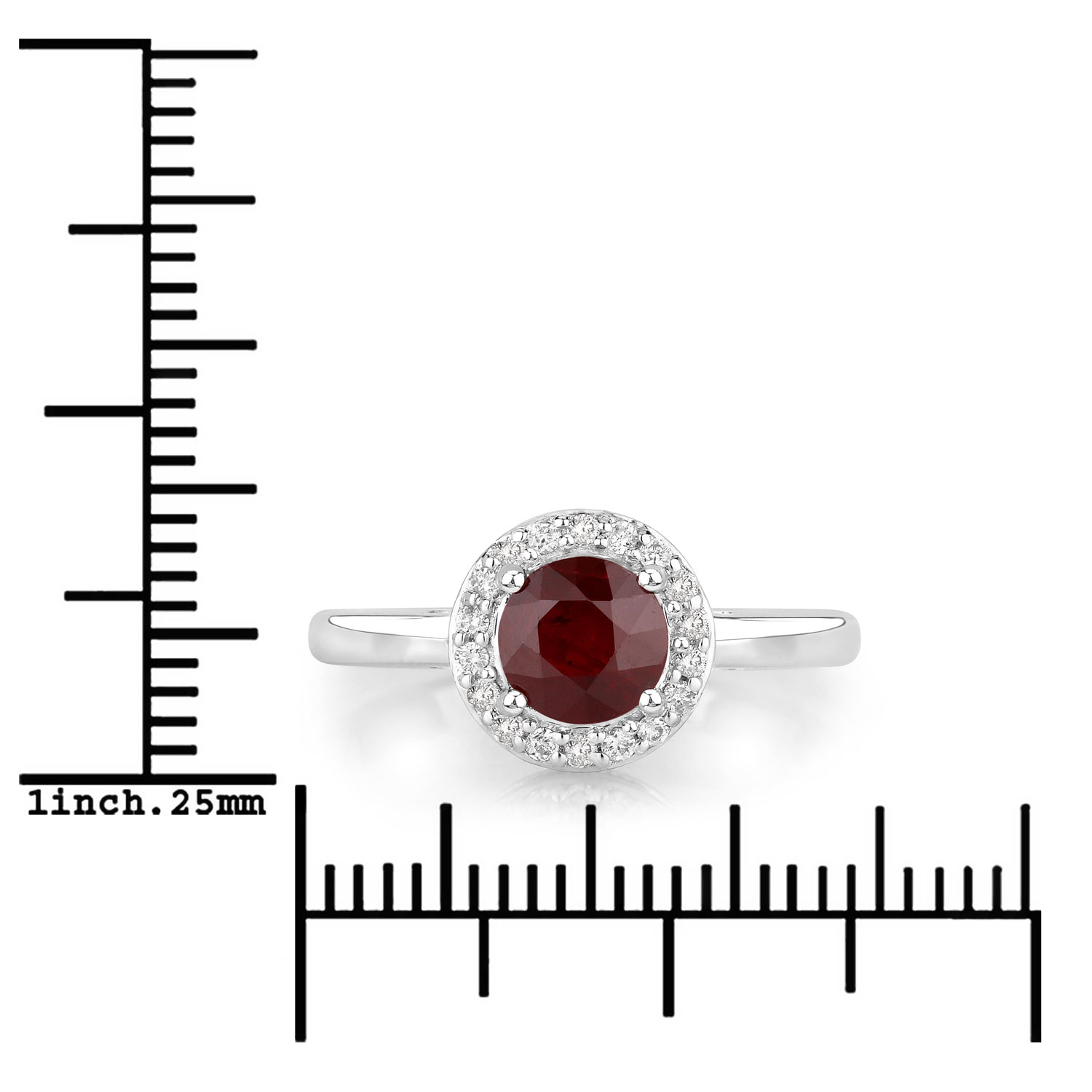 1.12 Carat Genuine Ruby and White Diamond 14K White Gold Ring