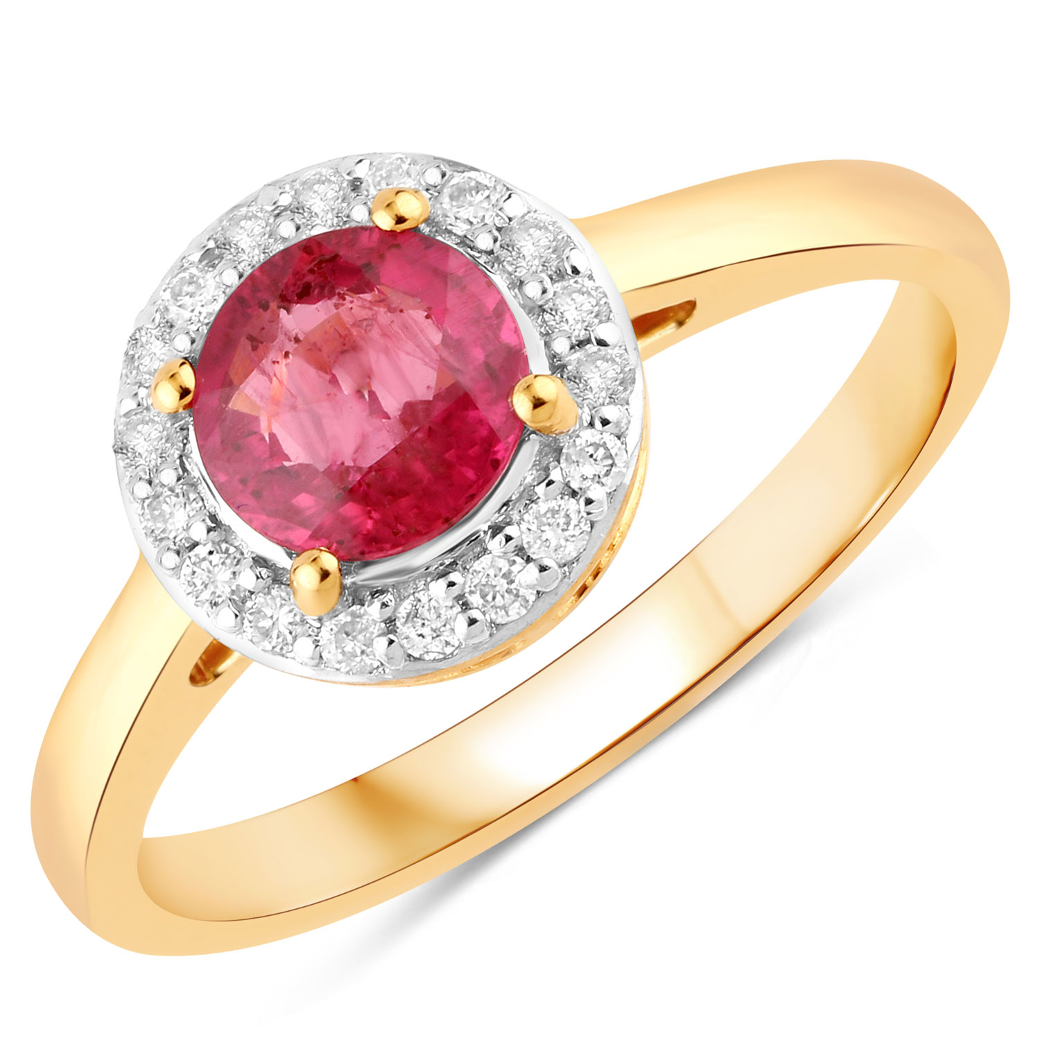 1.12 Carat Genuine Ruby and White Diamond 14K Yellow Gold Ring