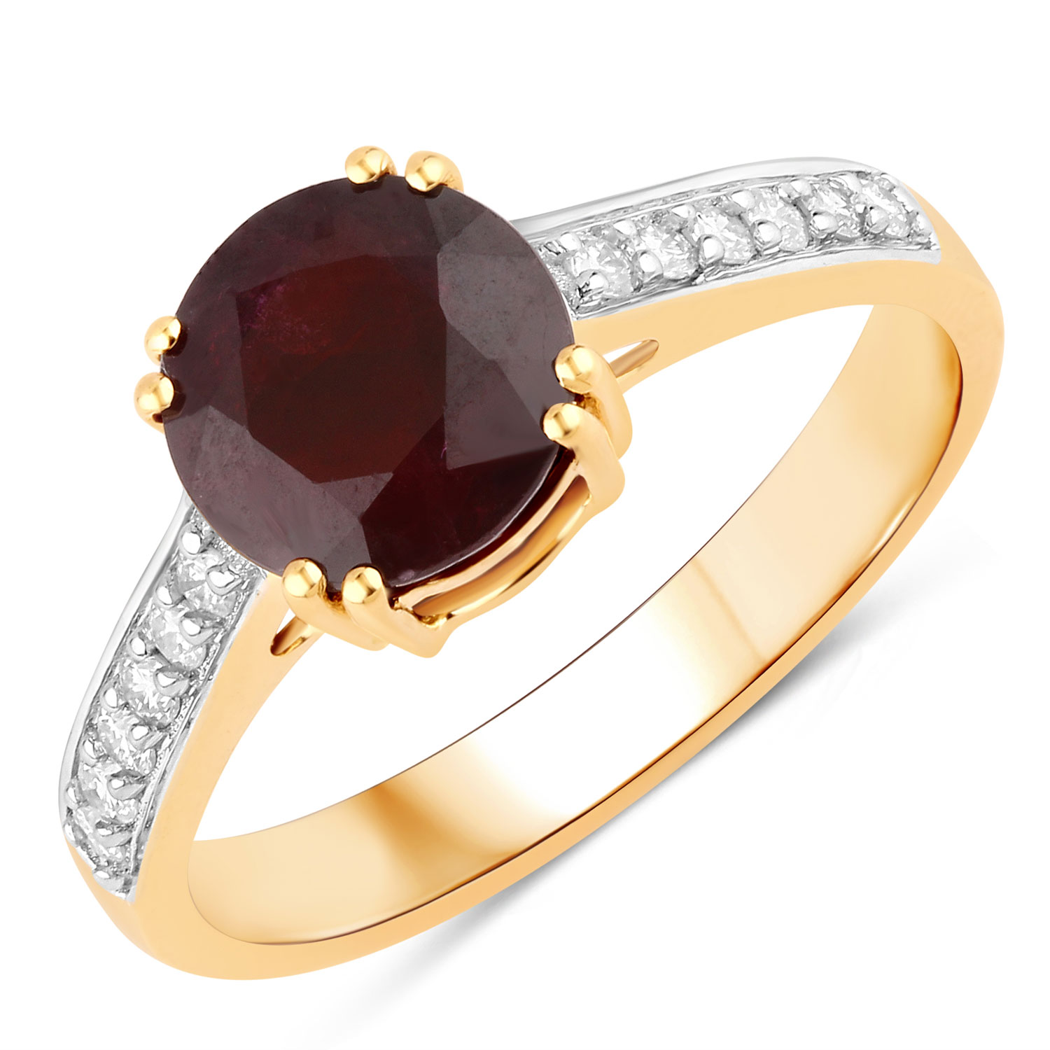2.20 Carat Genuine Ruby and White Diamond 14K Yellow Gold Ring