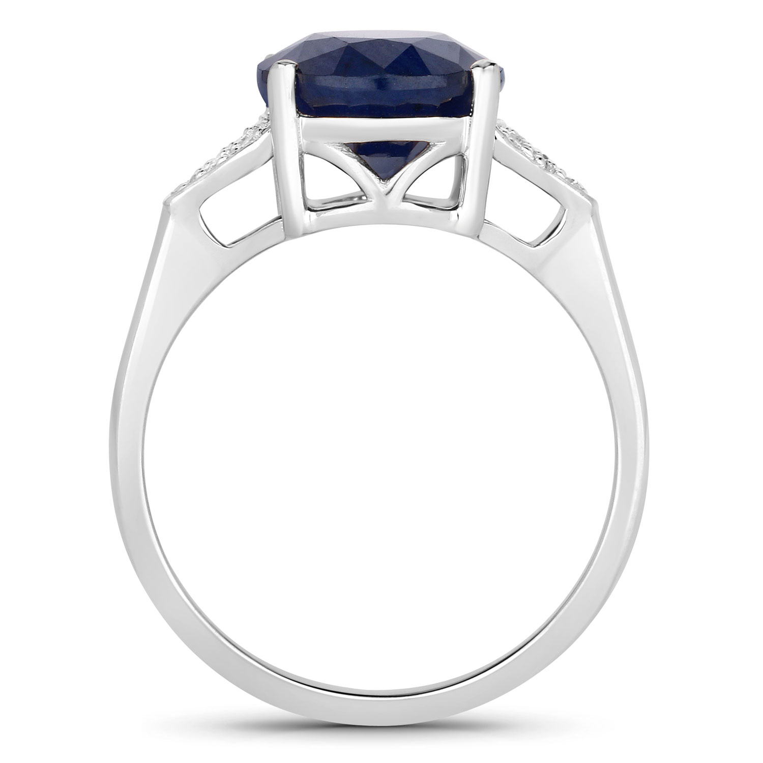 4.46 Carat Genuine Blue Sapphire and White Diamond 14K White Gold Ring