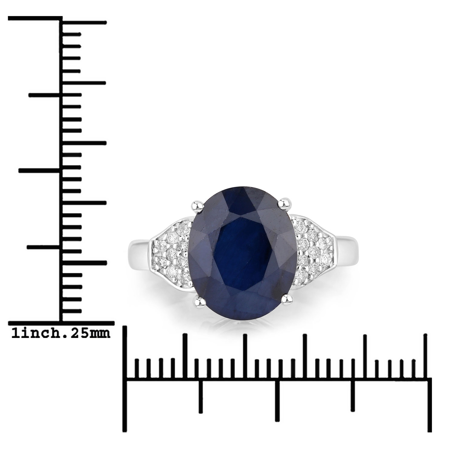 4.46 Carat Genuine Blue Sapphire and White Diamond 14K White Gold Ring