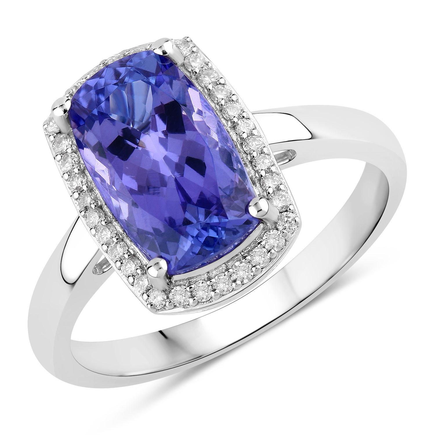 3.26 Carat Genuine Tanzanite and White Diamond 14K White Gold Ring