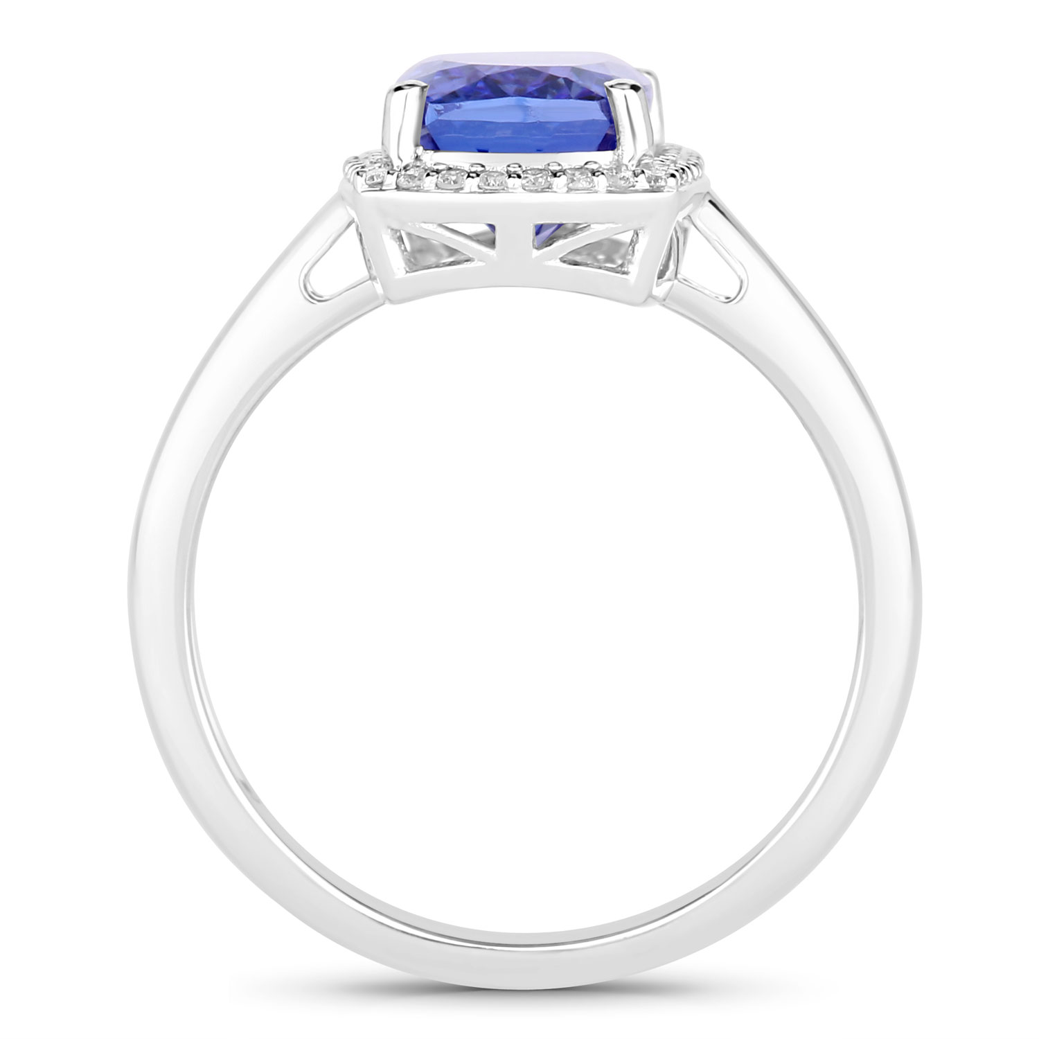 3.26 Carat Genuine Tanzanite and White Diamond 14K White Gold Ring