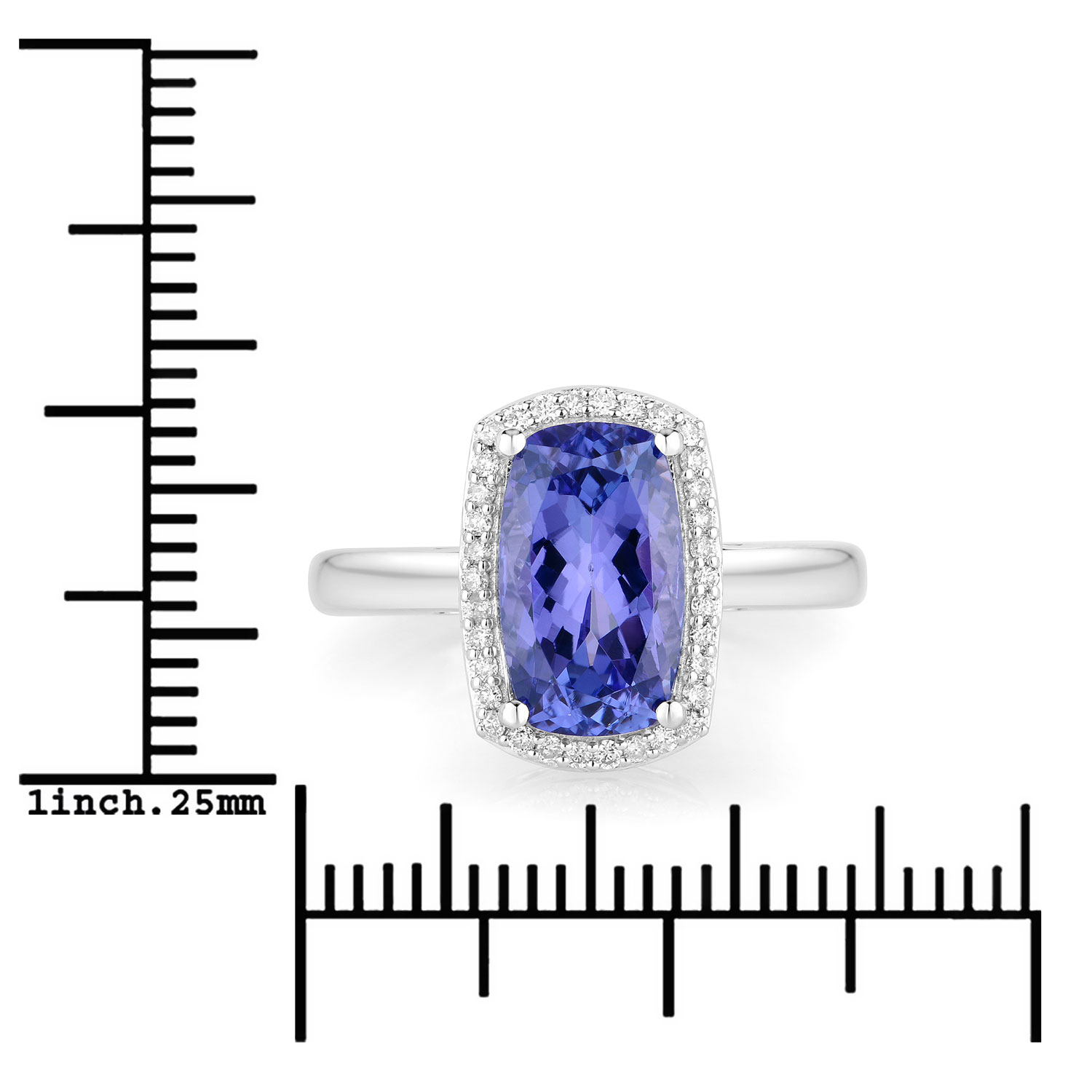 3.26 Carat Genuine Tanzanite and White Diamond 14K White Gold Ring