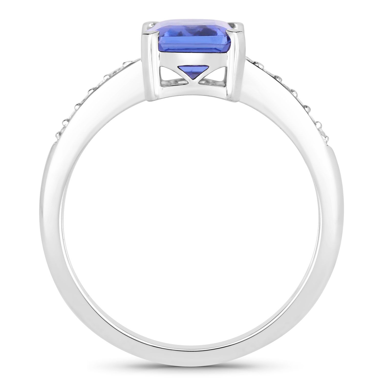 1.87 Carat Genuine Tanzanite and White Diamond 14K White Gold Ring