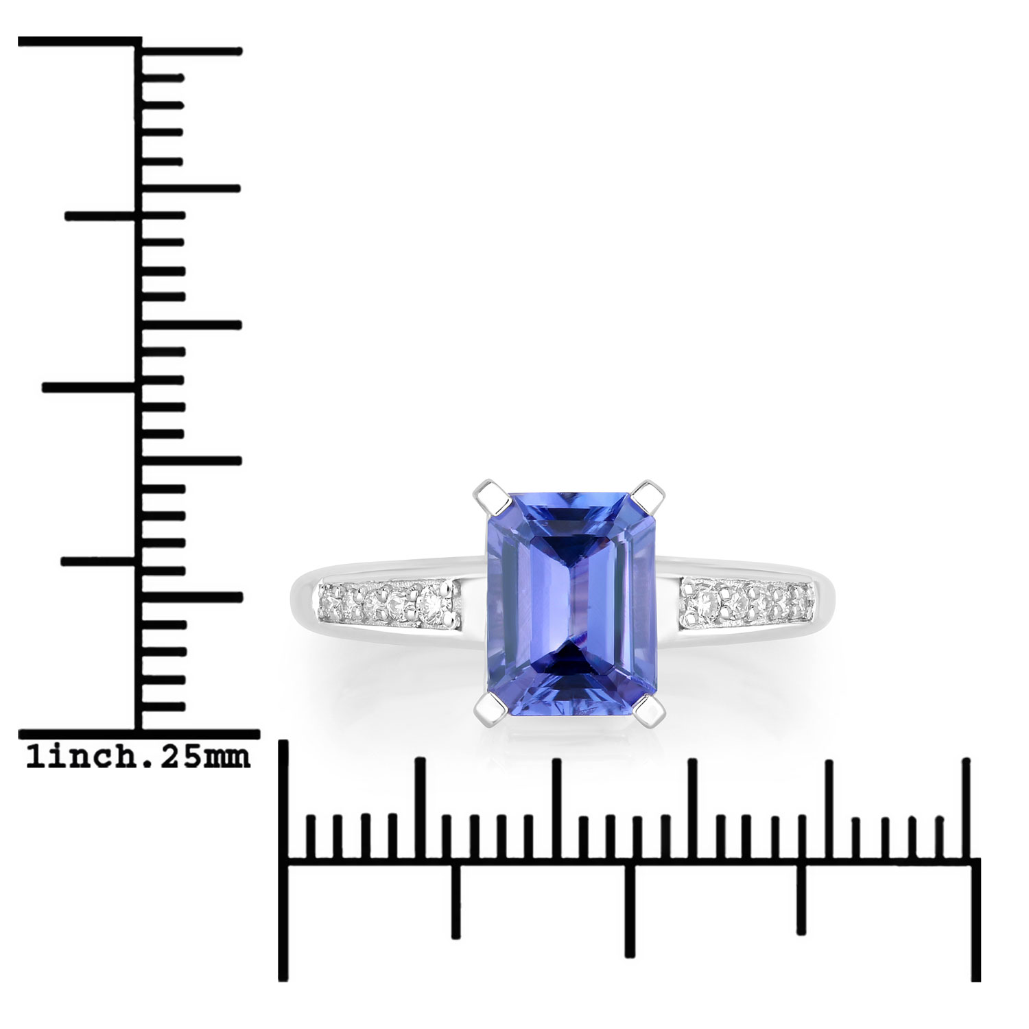 1.87 Carat Genuine Tanzanite and White Diamond 14K White Gold Ring
