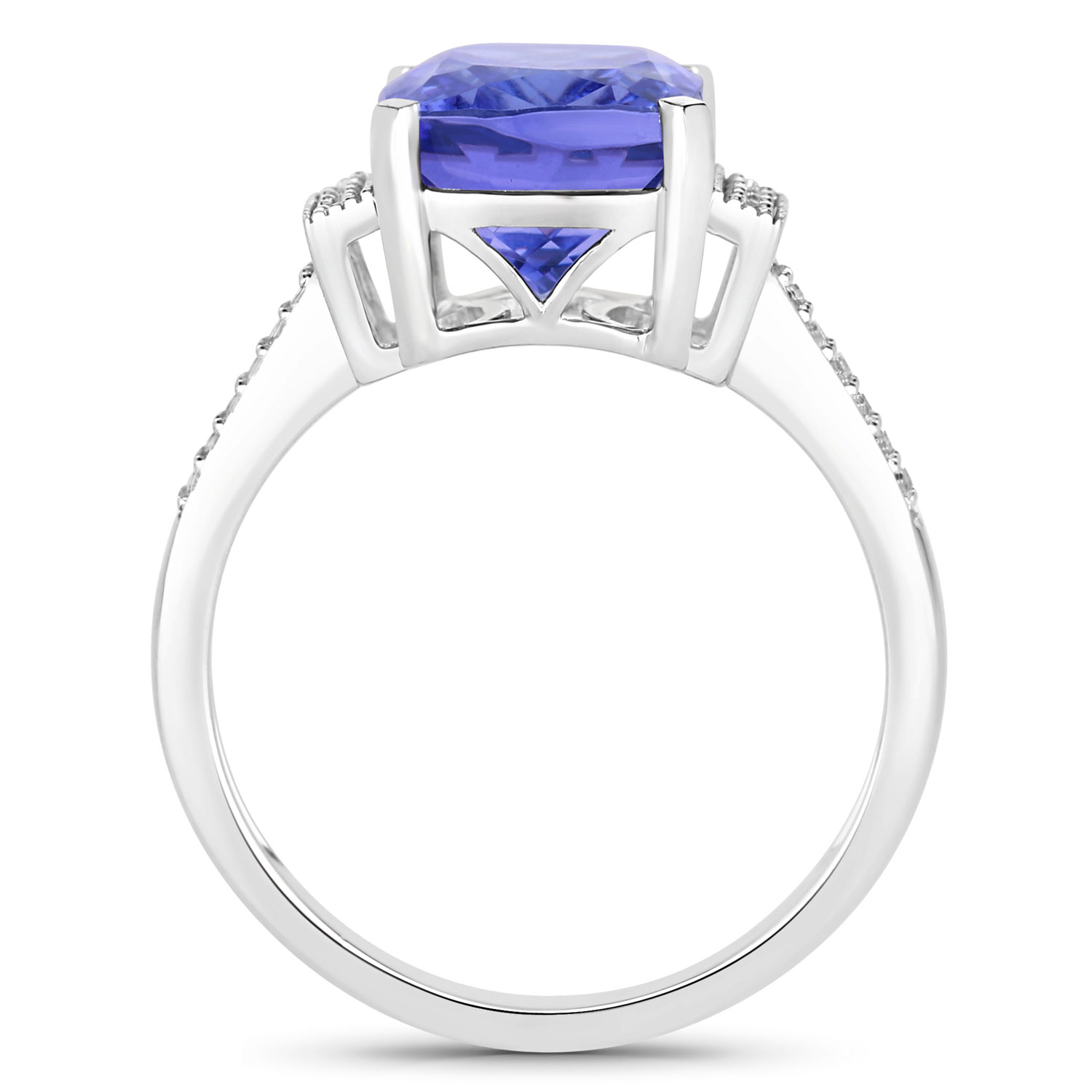 4.85 Carat Genuine Tanzanite and White Diamond 14K White Gold Ring