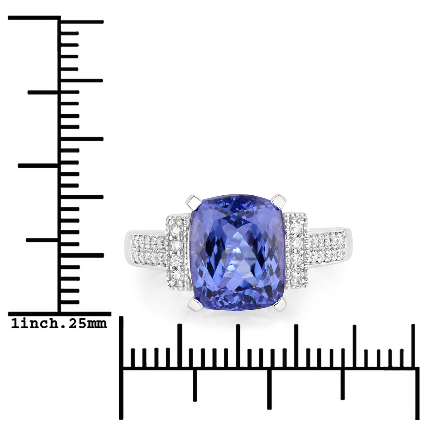 4.85 Carat Genuine Tanzanite and White Diamond 14K White Gold Ring