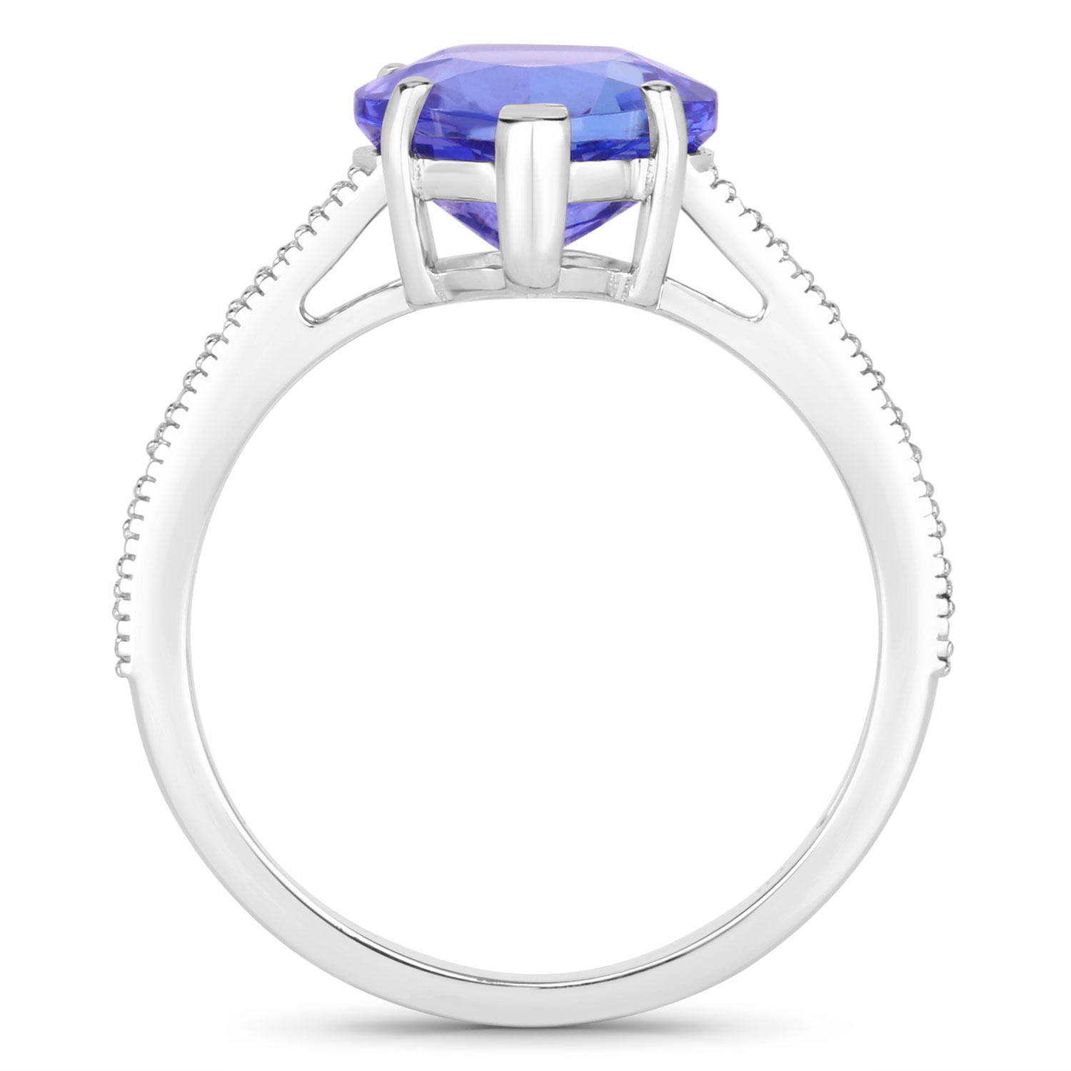 3.08 Carat Genuine Tanzanite and White Diamond 14K White Gold Ring