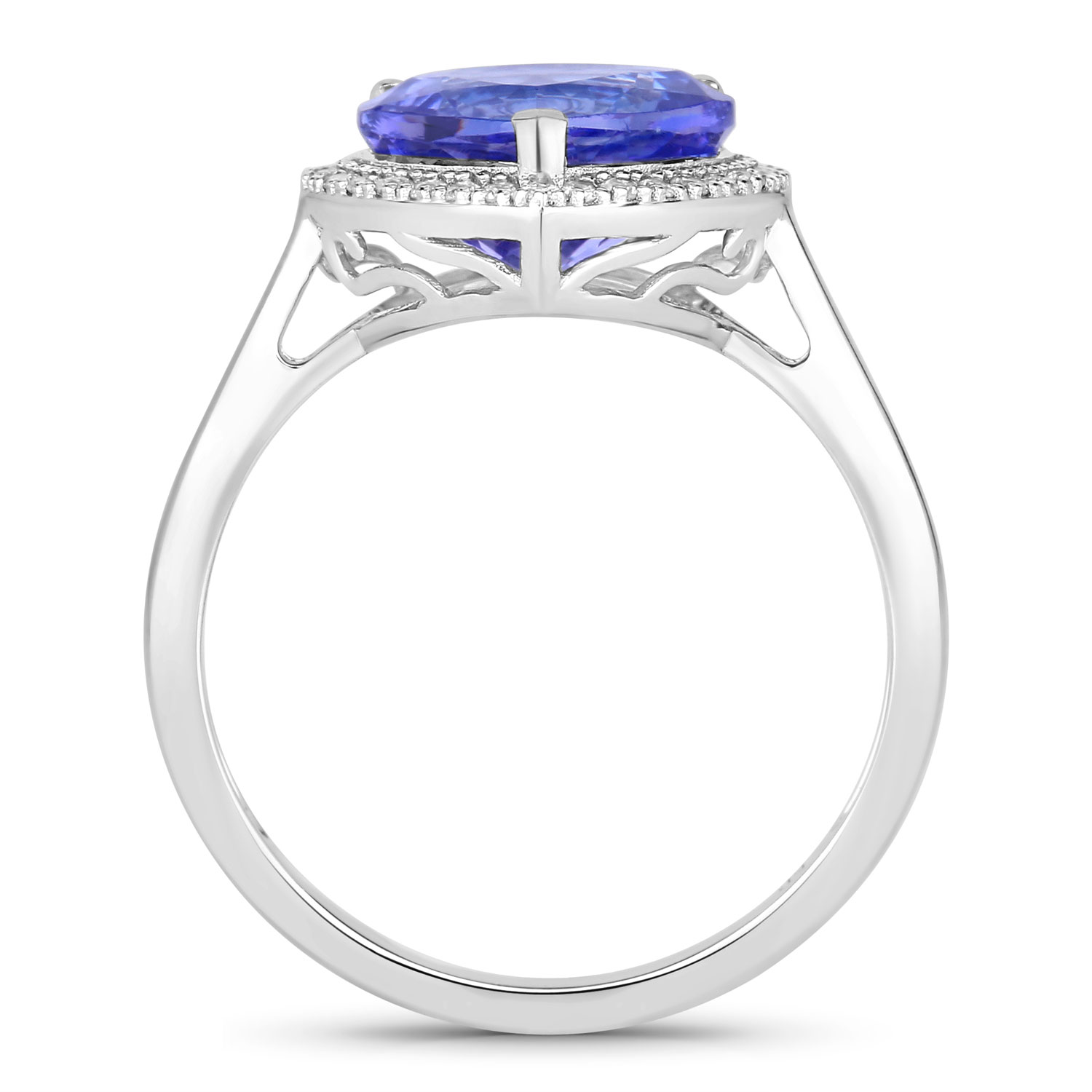 3.41 Carat Genuine Tanzanite and White Diamond 14K White Gold Ring