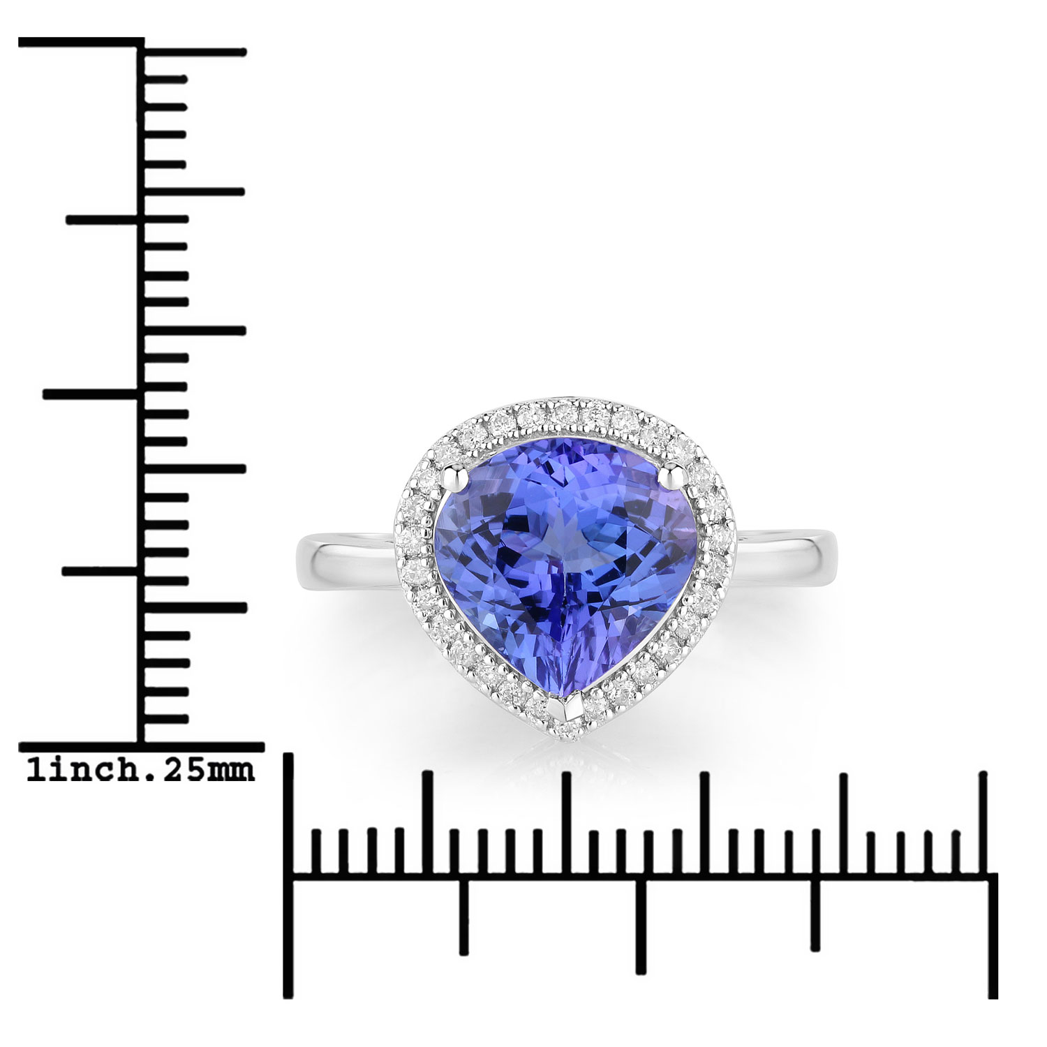 3.41 Carat Genuine Tanzanite and White Diamond 14K White Gold Ring