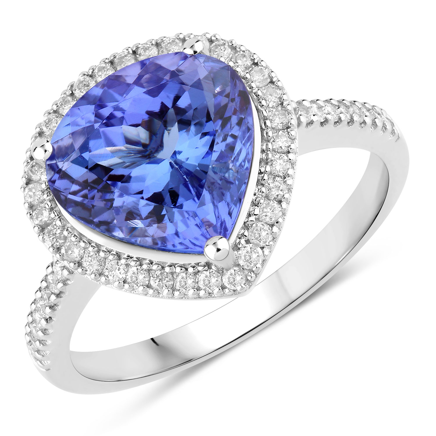 4.11 Carat Genuine Tanzanite and White Diamond 14K White Gold Ring