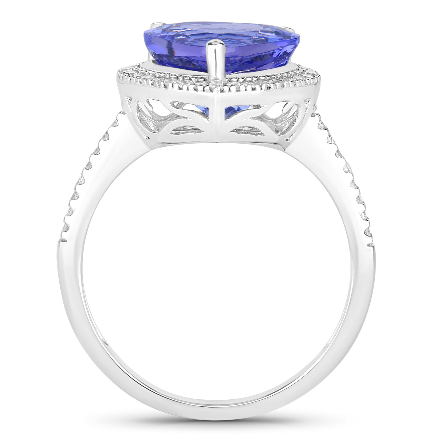 4.11 Carat Genuine Tanzanite and White Diamond 14K White Gold Ring