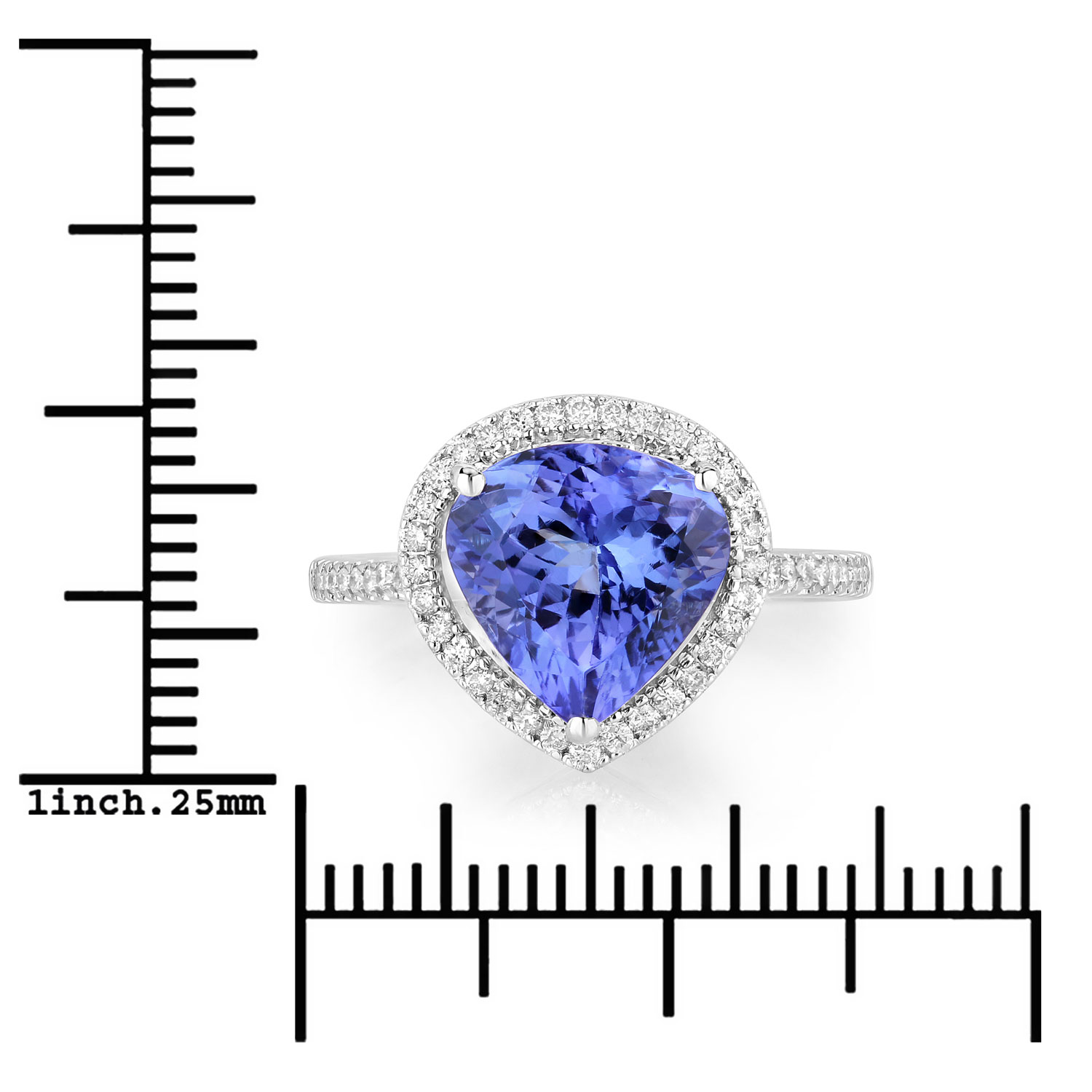 4.11 Carat Genuine Tanzanite and White Diamond 14K White Gold Ring