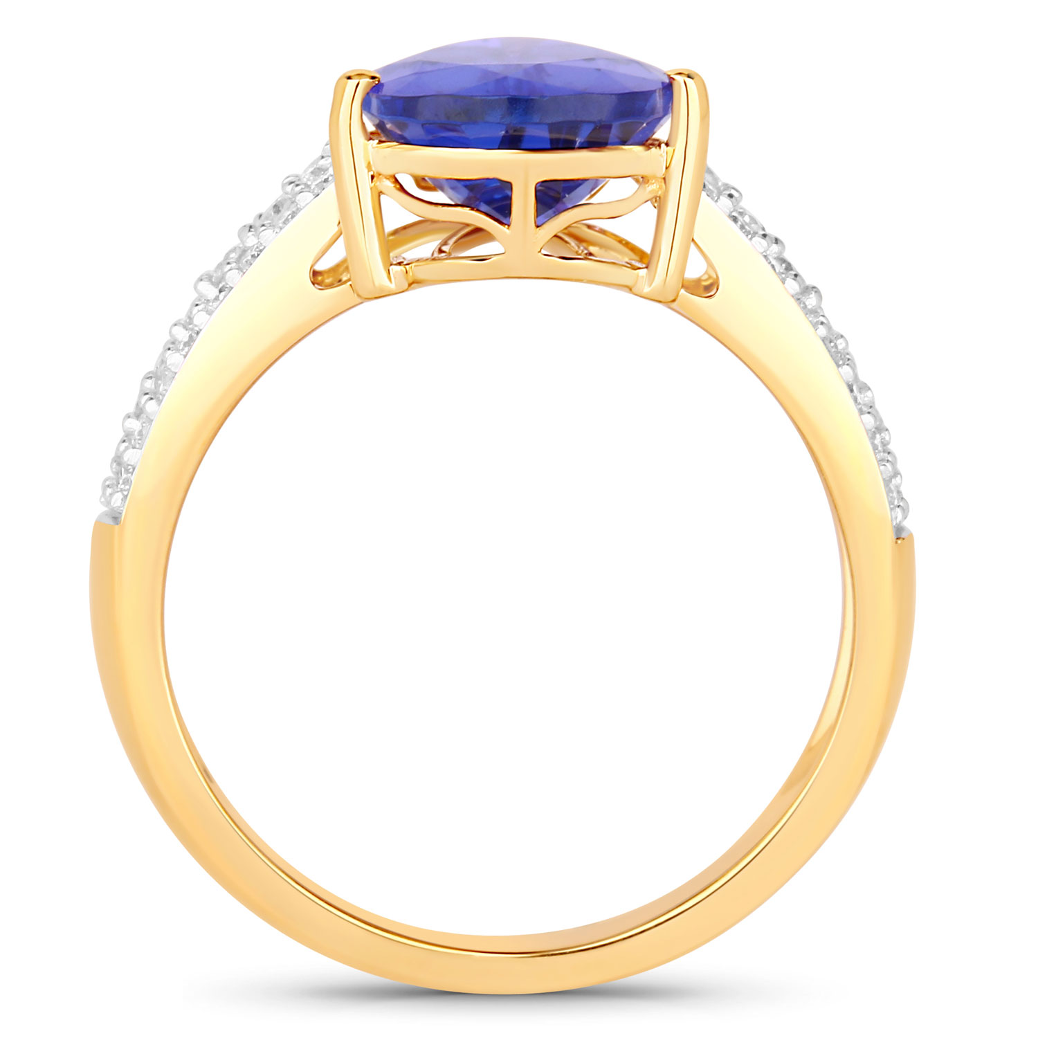 4.41 Carat Genuine Tanzanite and White Diamond 14K Yellow Gold Ring
