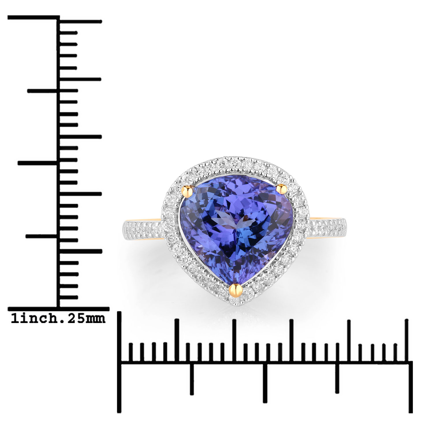 4.41 Carat Genuine Tanzanite and White Diamond 14K Yellow Gold Ring