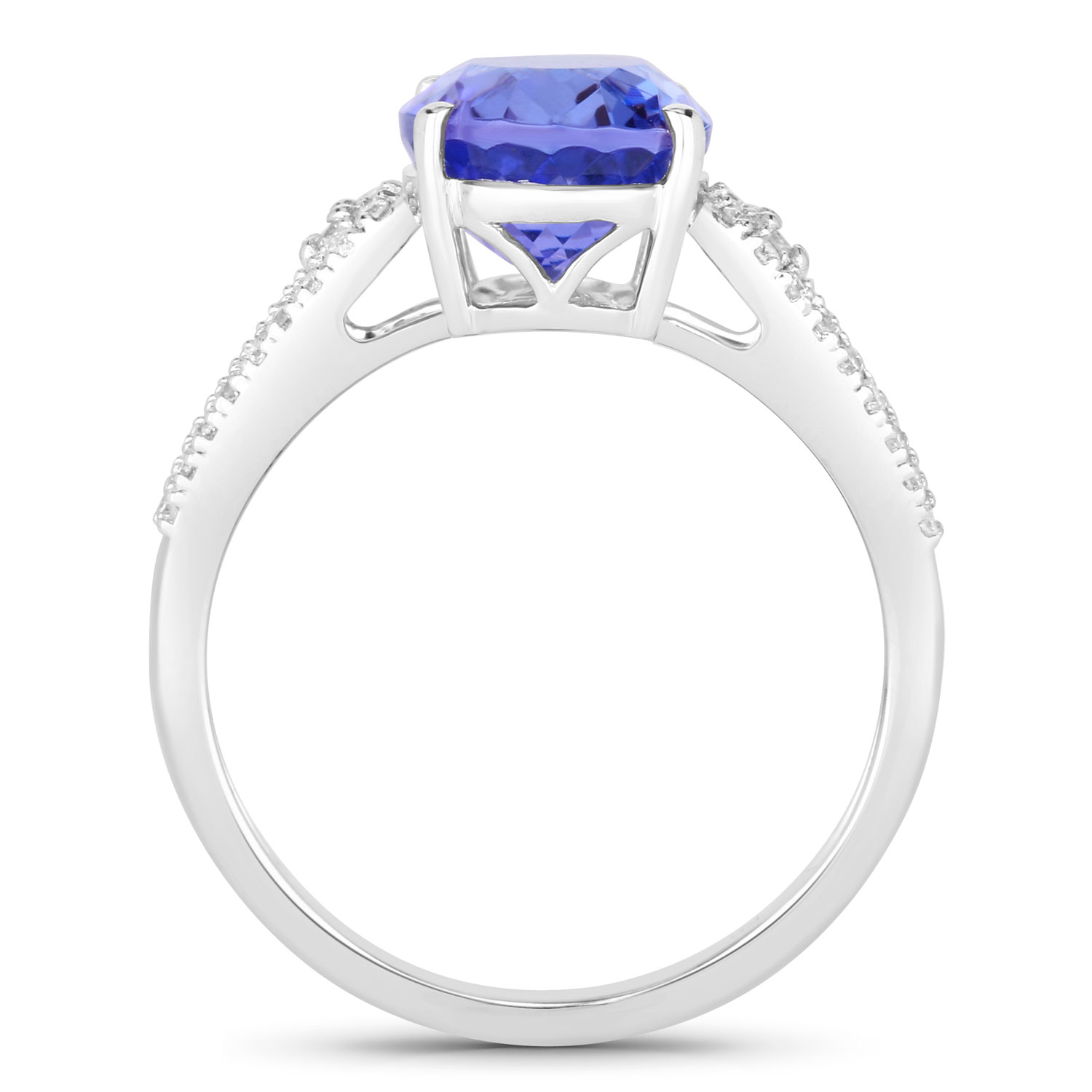 3.57 Carat Genuine Tanzanite and White Diamond 14K White Gold Ring