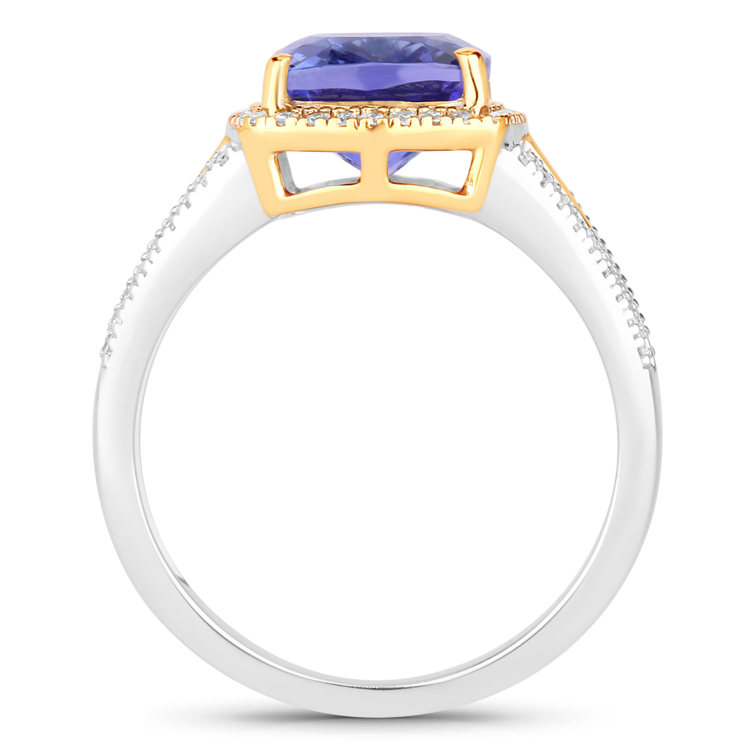 4.19 Carat Genuine Tanzanite and White Diamond 14K White Gold(Two-Tone) Ring