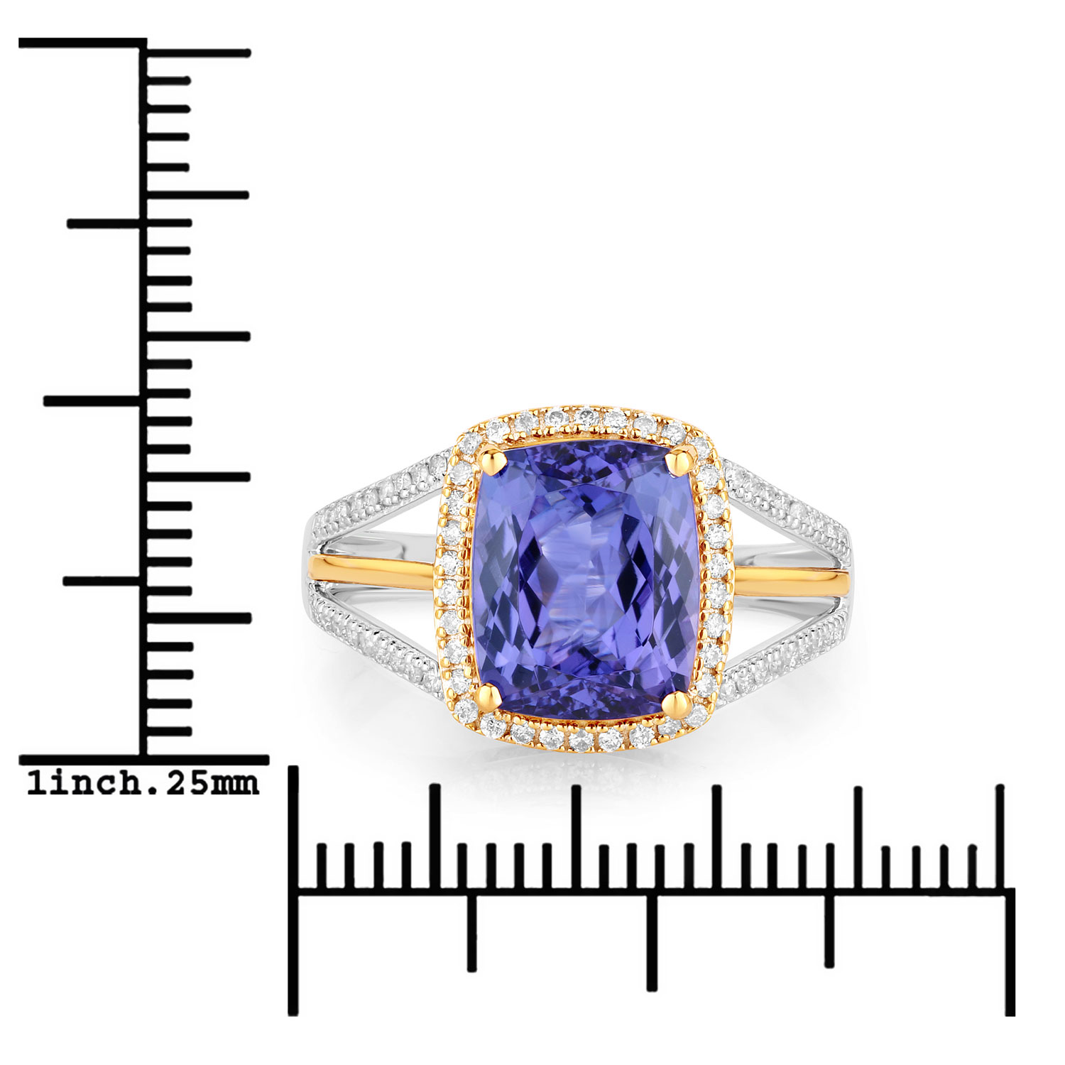 4.19 Carat Genuine Tanzanite and White Diamond 14K White Gold(Two-Tone) Ring