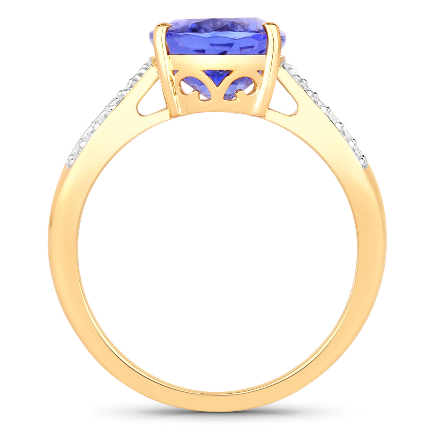 3.63 Carat Genuine Tanzanite and White Diamond 14K Yellow Gold Ring