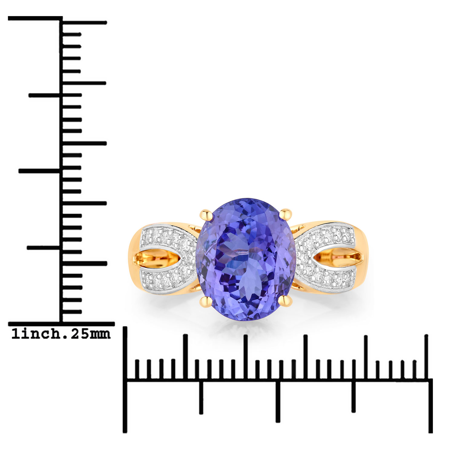 3.63 Carat Genuine Tanzanite and White Diamond 14K Yellow Gold Ring