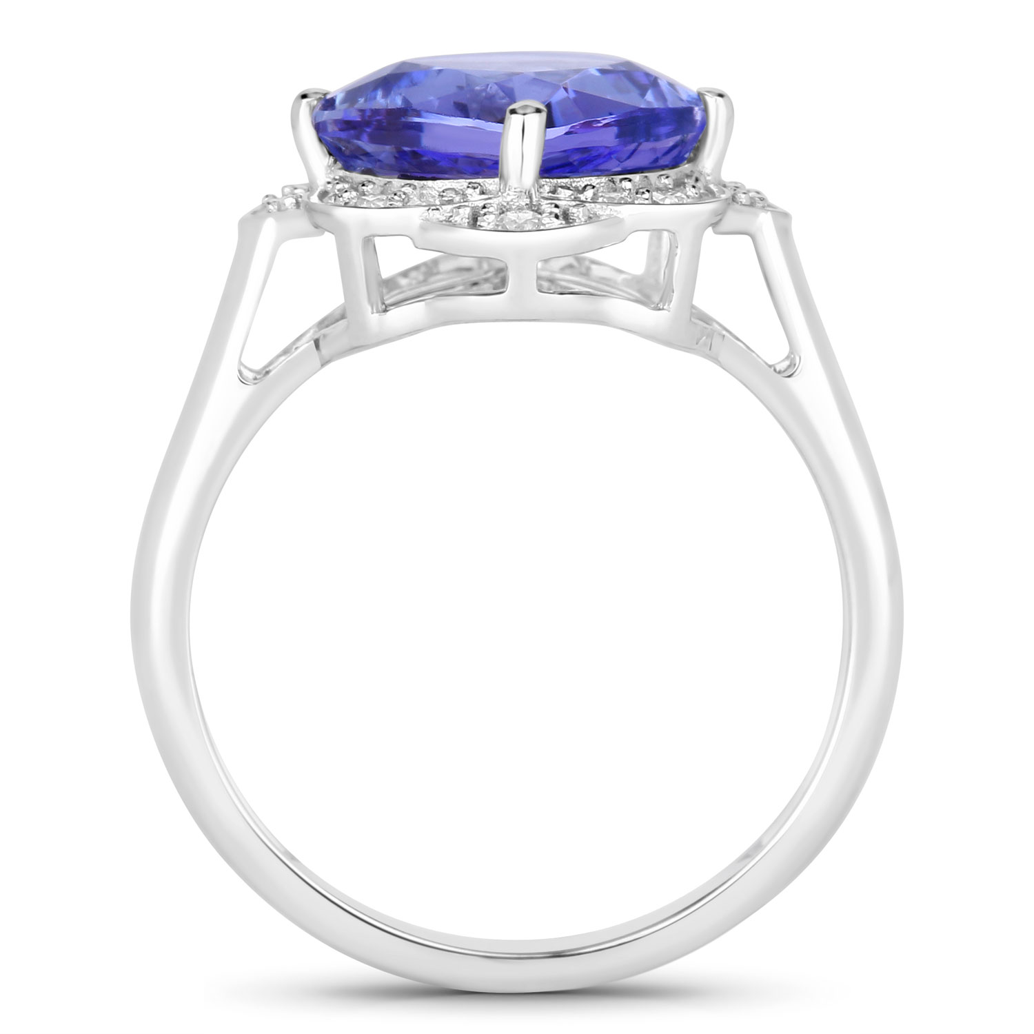 3.51 Carat Genuine Tanzanite and White Diamond 14K White Gold Ring