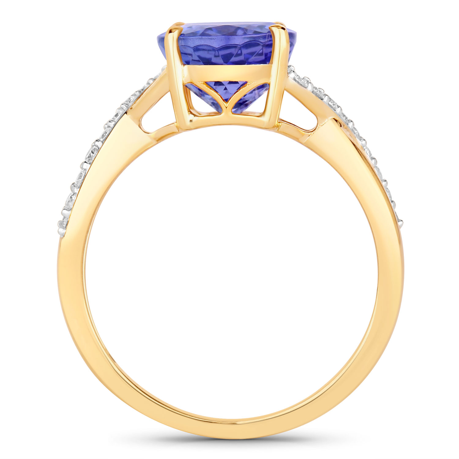 3.67 Carat Genuine Tanzanite and White Diamond 14K Yellow Gold Ring