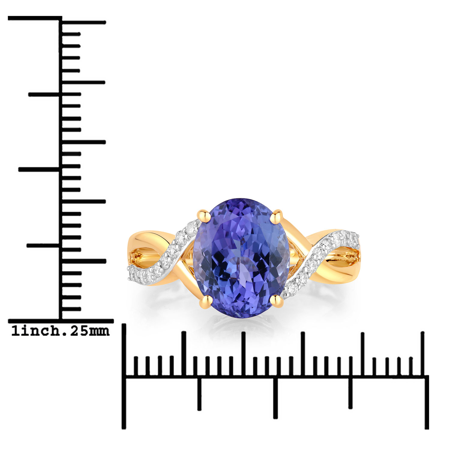 3.67 Carat Genuine Tanzanite and White Diamond 14K Yellow Gold Ring