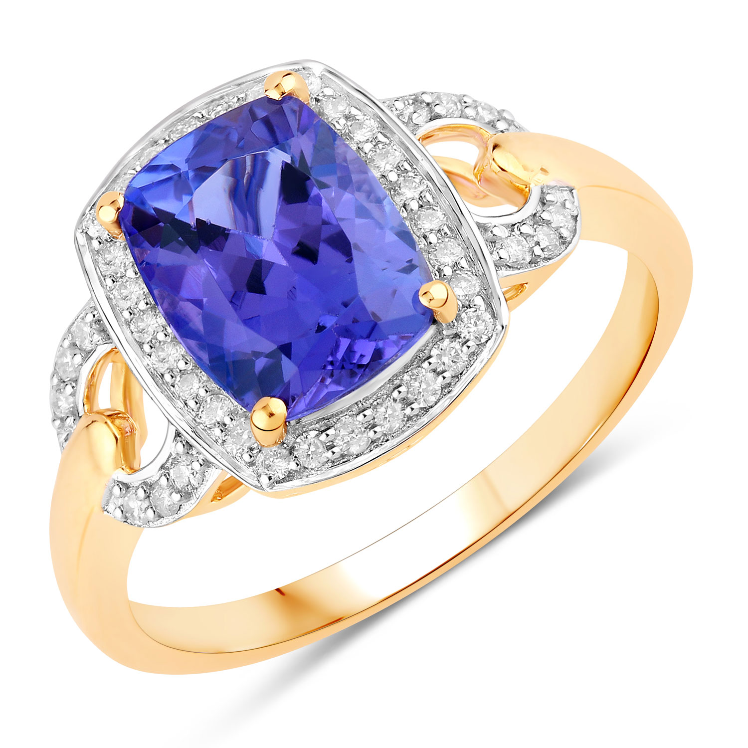 2.37 Carat Genuine Tanzanite and White Diamond 14K Yellow Gold Ring