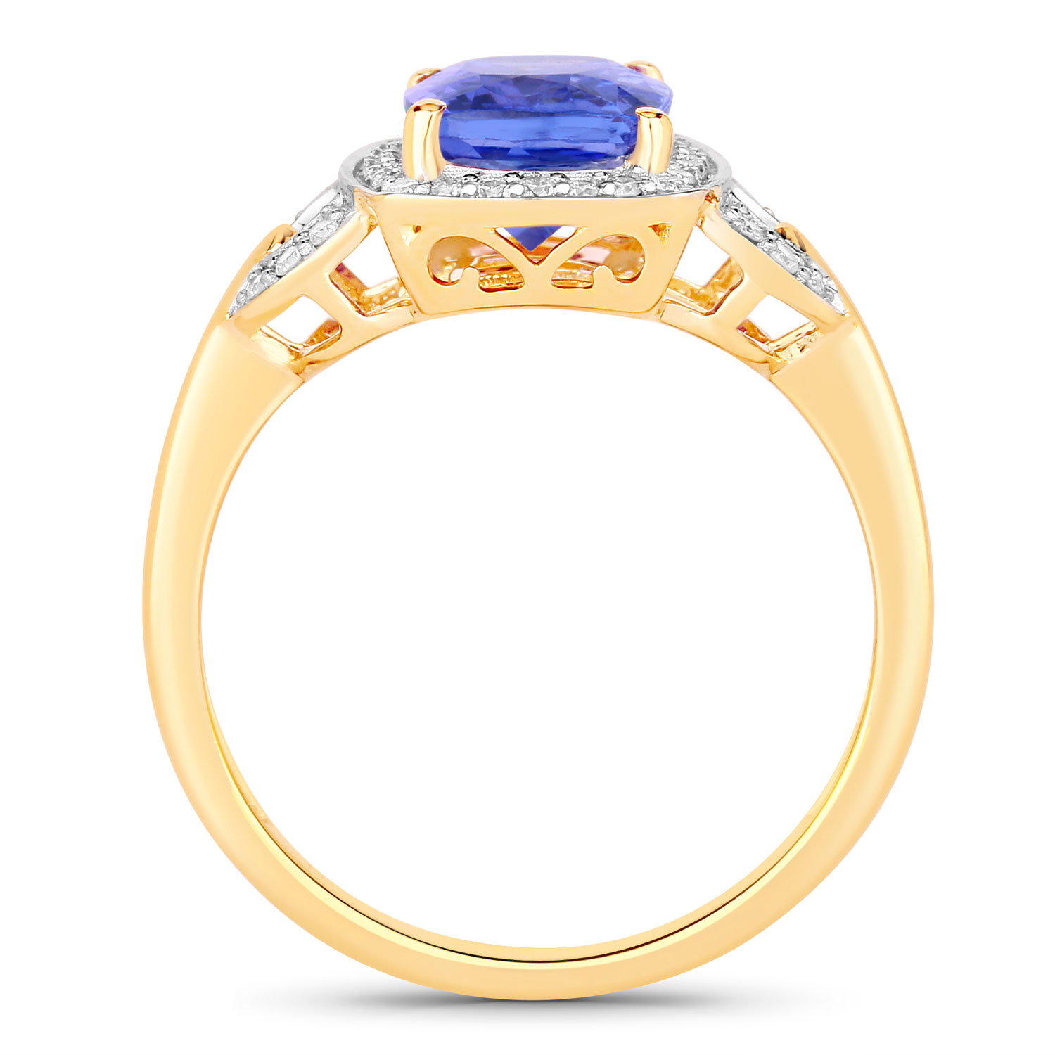 2.37 Carat Genuine Tanzanite and White Diamond 14K Yellow Gold Ring