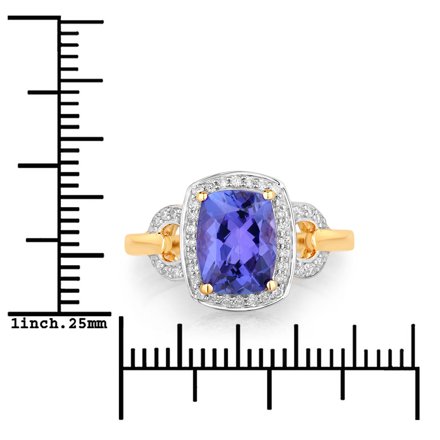 2.37 Carat Genuine Tanzanite and White Diamond 14K Yellow Gold Ring