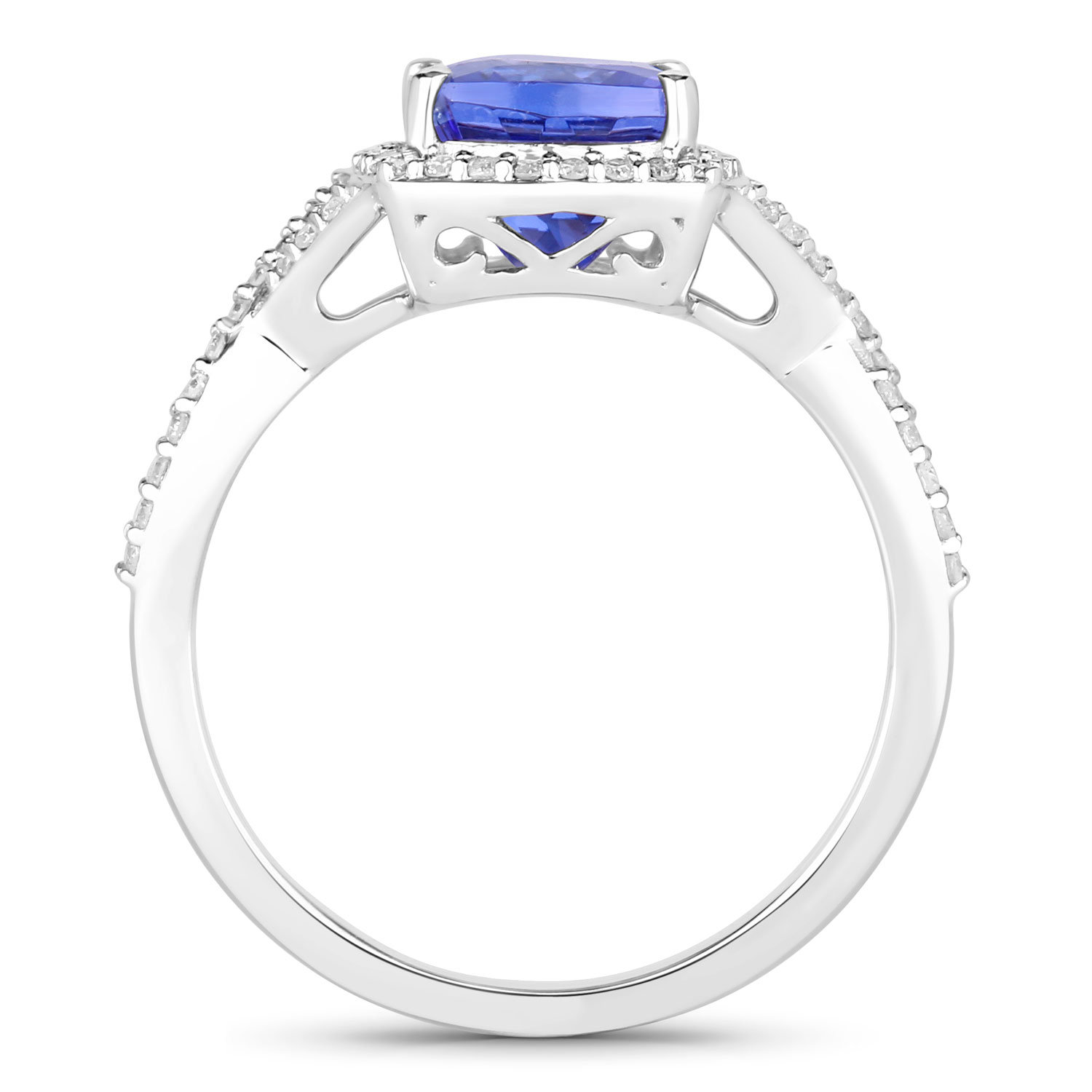 3.34 Carat Genuine Tanzanite and White Diamond 14K White Gold Ring