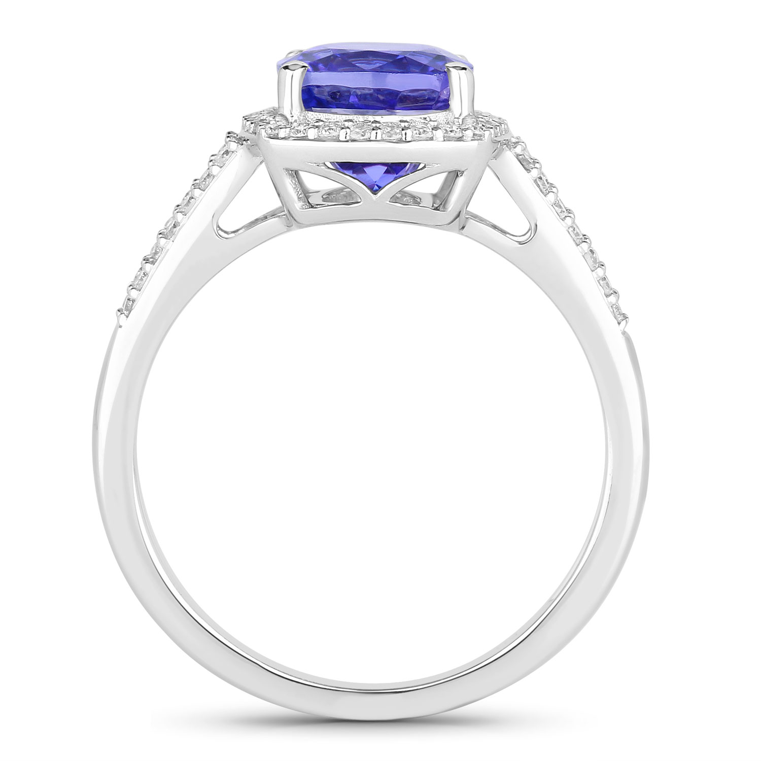 3.37 Carat Genuine Tanzanite and White Diamond 14K White Gold Ring