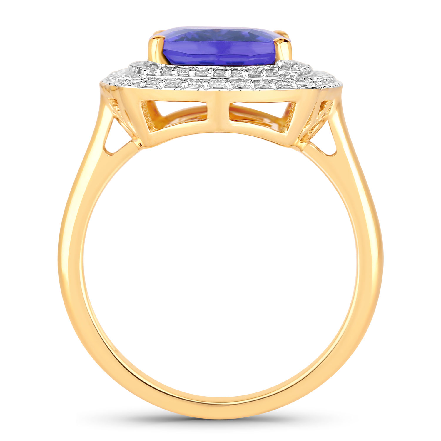 4.84 Carat Genuine Tanzanite and White Diamond 14K Yellow Gold Ring