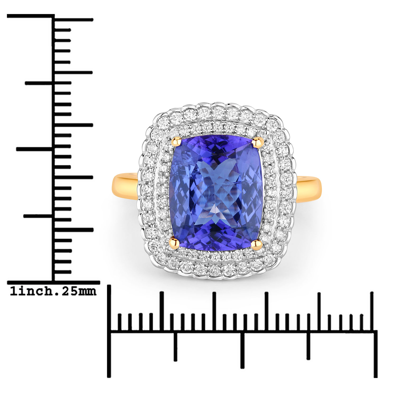4.84 Carat Genuine Tanzanite and White Diamond 14K Yellow Gold Ring