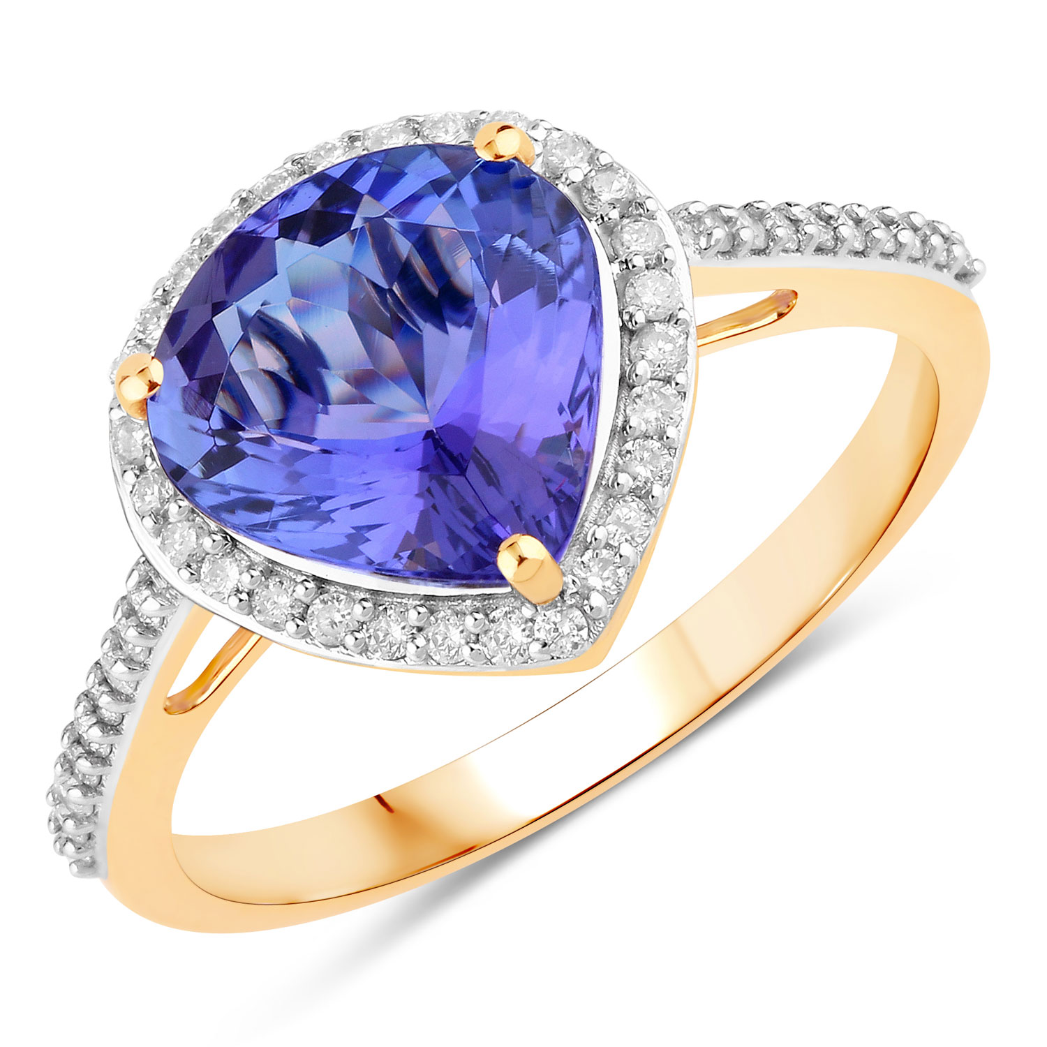 2.49 Carat Genuine Tanzanite and White Diamond 14K Yellow Gold Ring