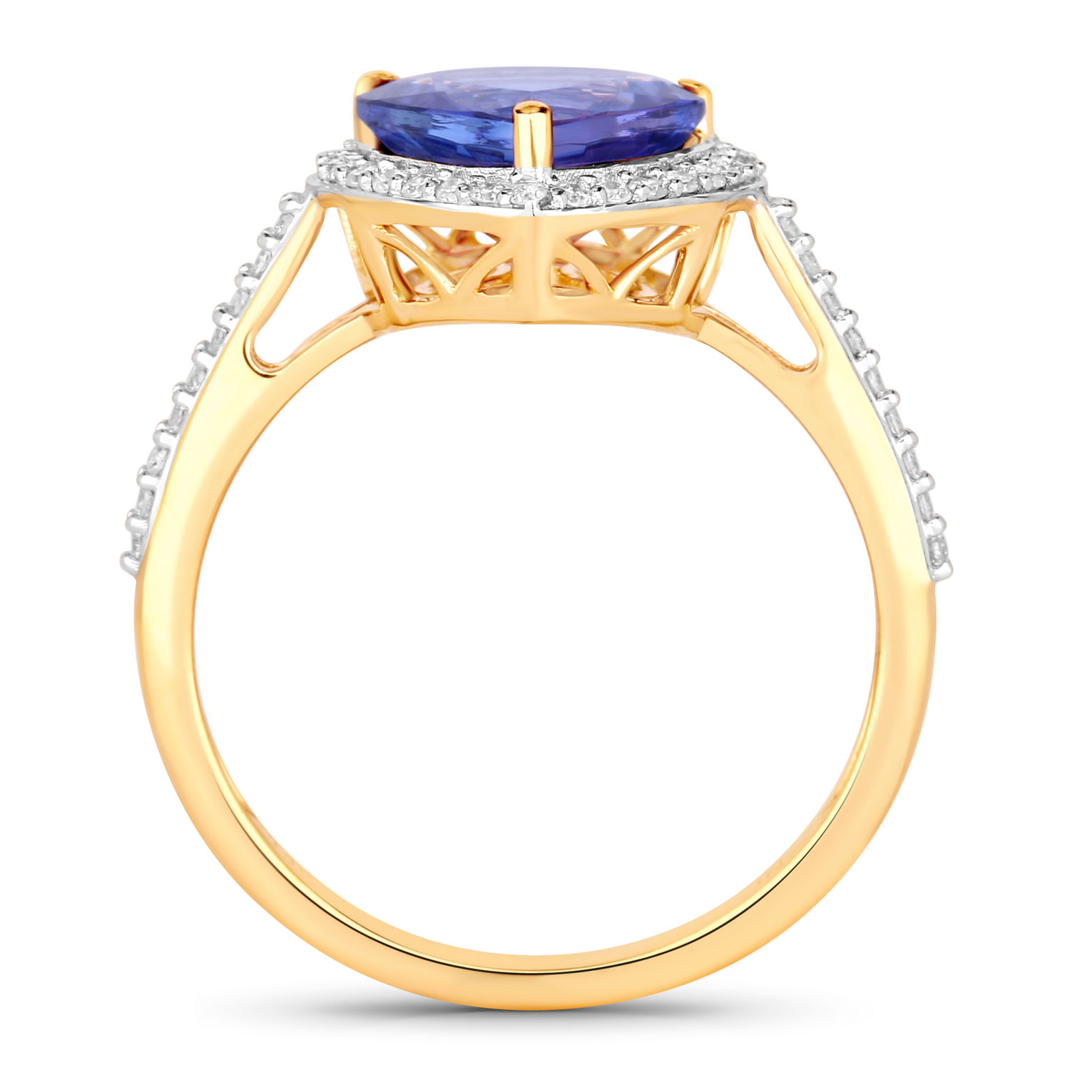 2.49 Carat Genuine Tanzanite and White Diamond 14K Yellow Gold Ring