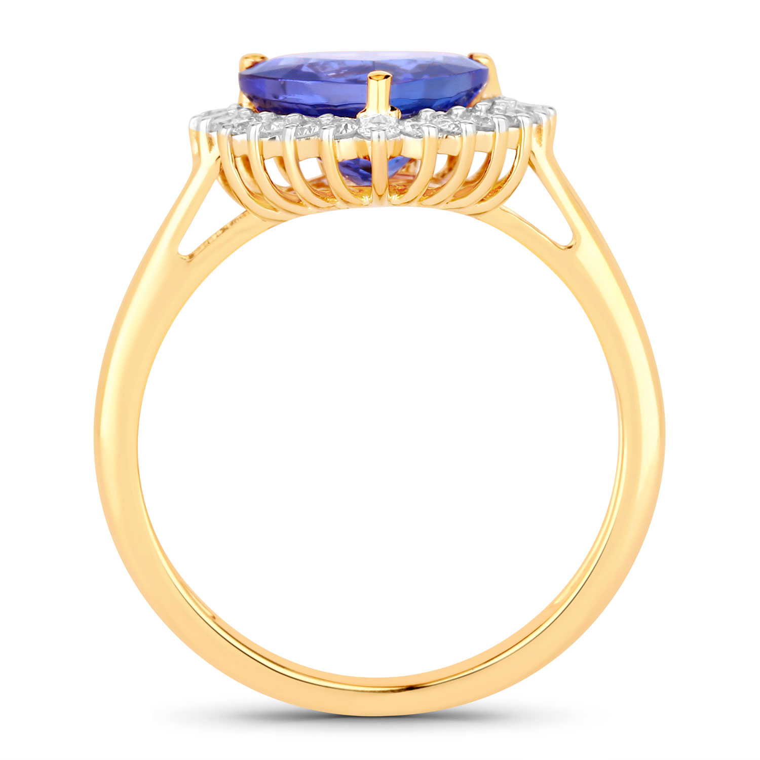 2.68 Carat Genuine Tanzanite and White Diamond 14K Yellow Gold Ring