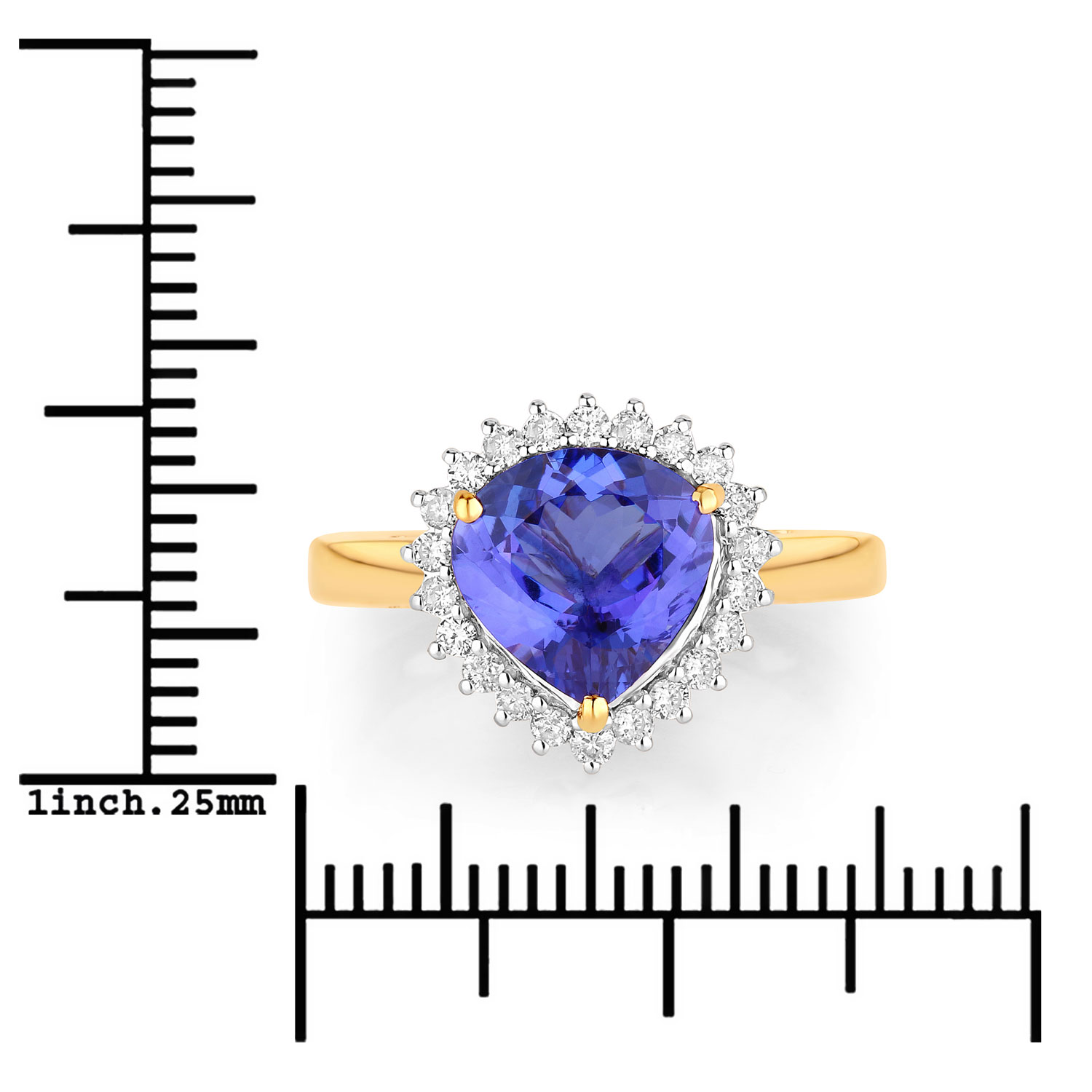 2.68 Carat Genuine Tanzanite and White Diamond 14K Yellow Gold Ring