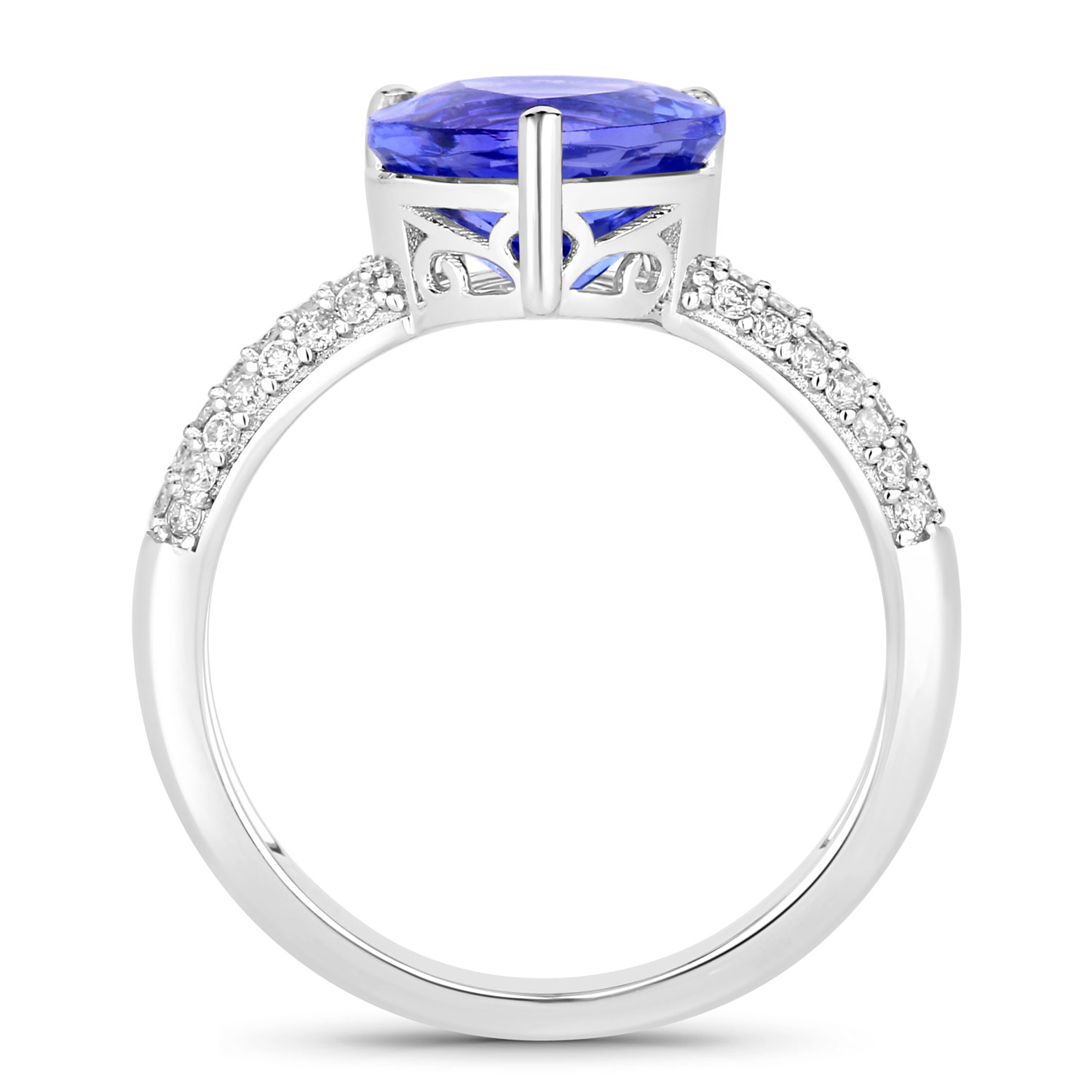 3.18 Carat Genuine Tanzanite and White Diamond 14K White Gold Ring