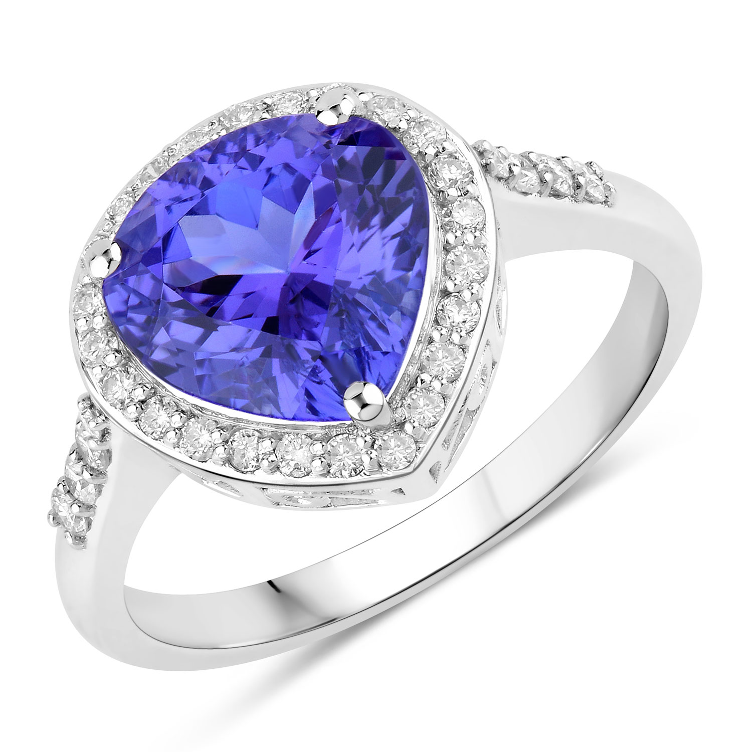 3.00 Carat Genuine Tanzanite and White Diamond 14K White Gold Ring