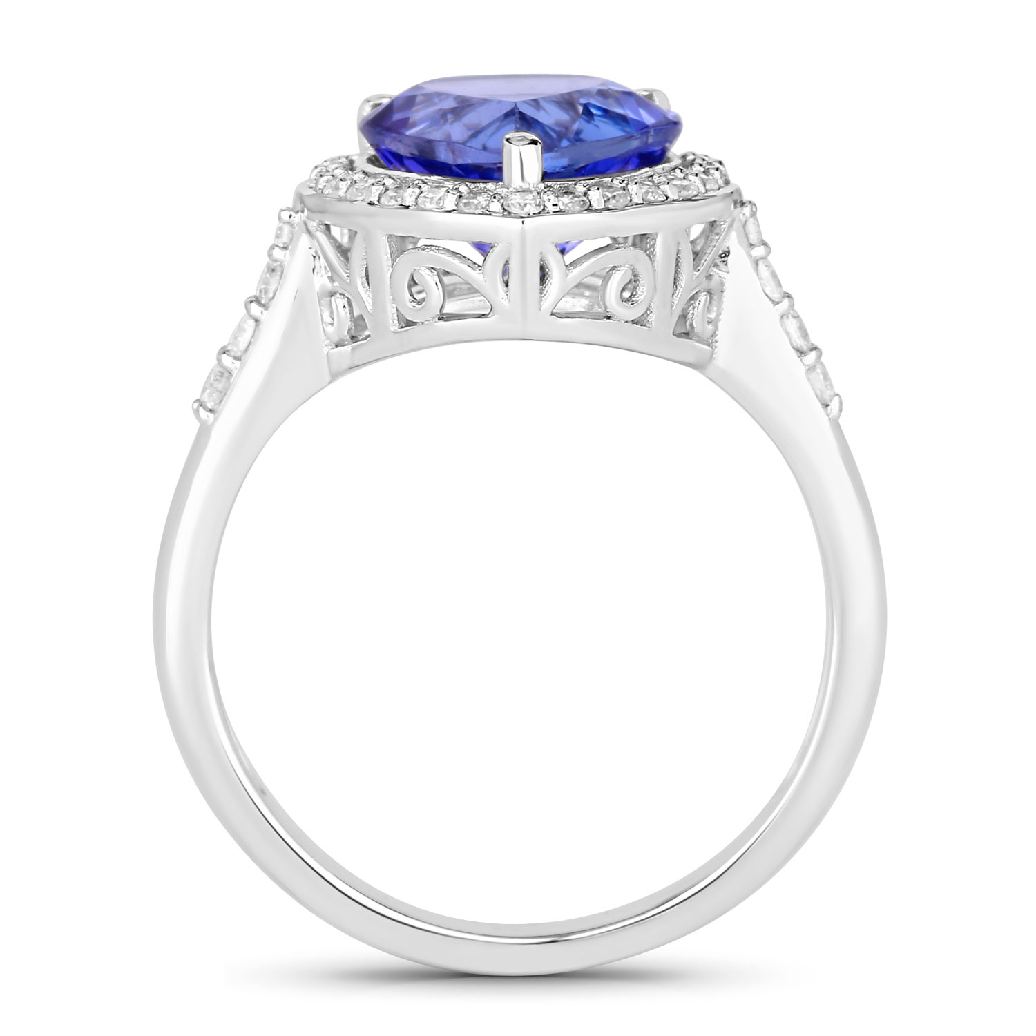 3.00 Carat Genuine Tanzanite and White Diamond 14K White Gold Ring