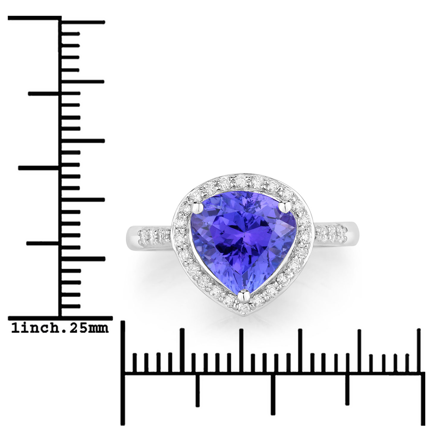 3.00 Carat Genuine Tanzanite and White Diamond 14K White Gold Ring