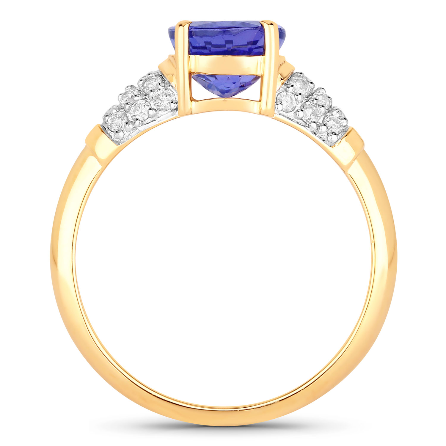 2.48 Carat Genuine Tanzanite and White Diamond 14K Yellow Gold Ring
