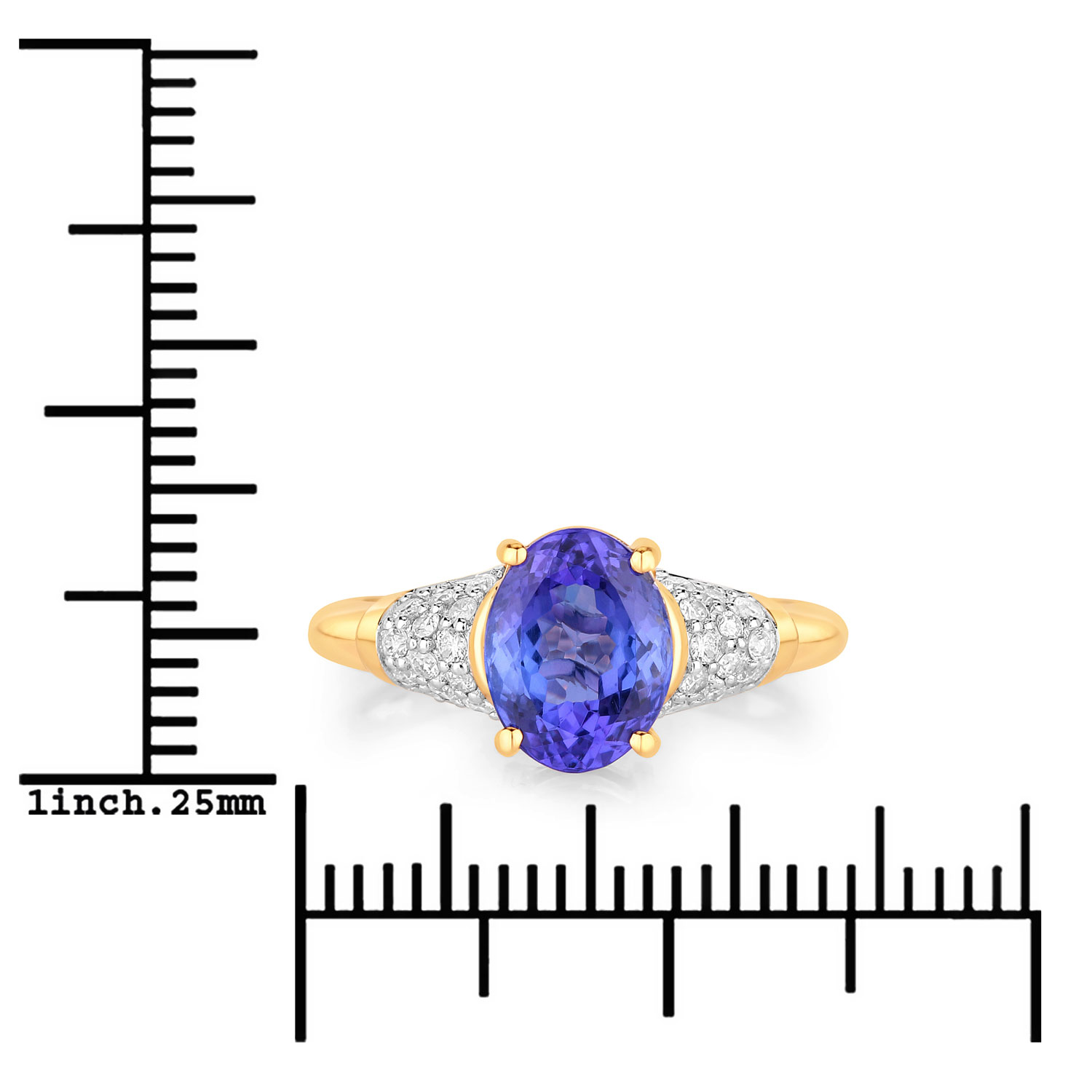 2.48 Carat Genuine Tanzanite and White Diamond 14K Yellow Gold Ring